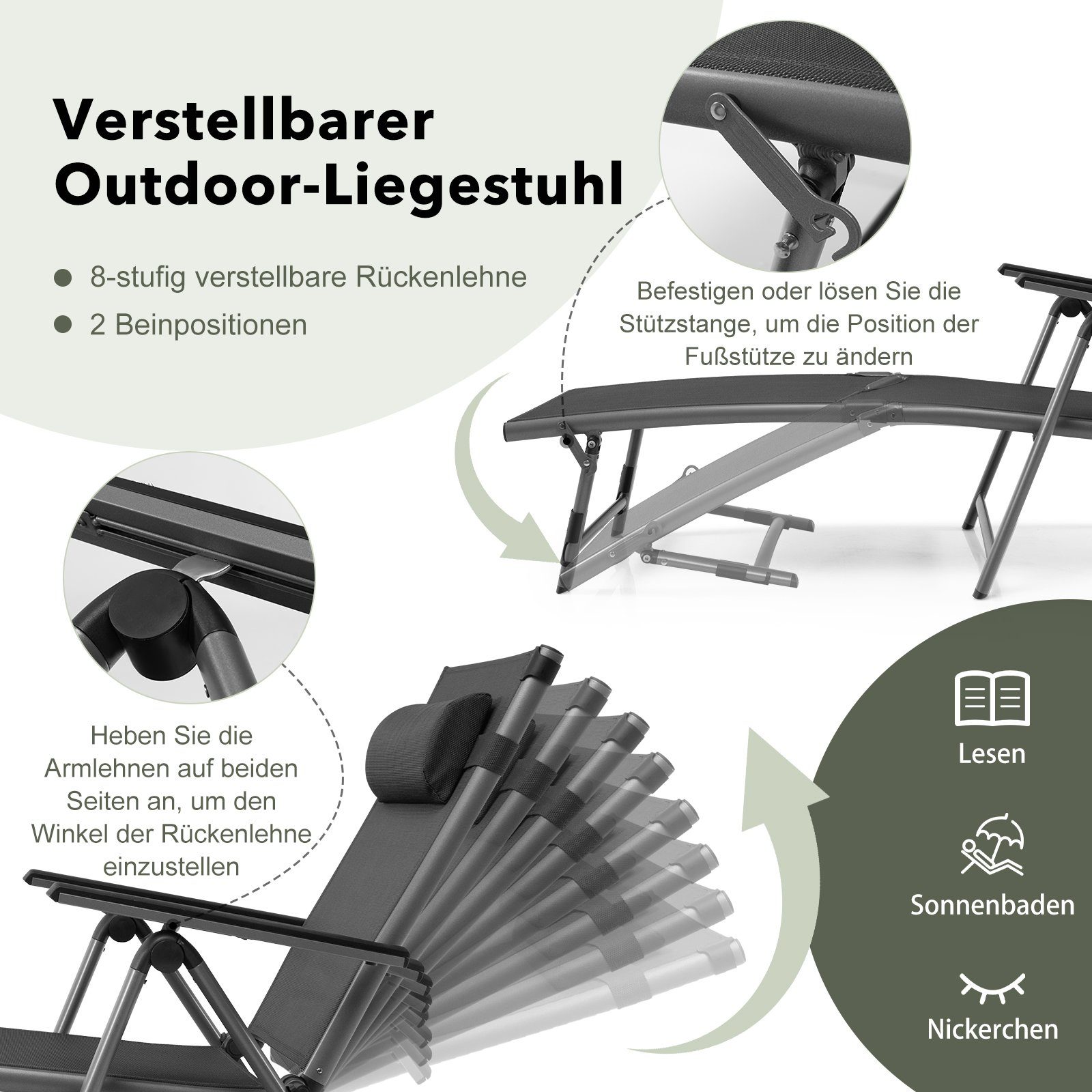 COSTWAY Gartenliege Liegestuhl, 8-fach verstellbar, mit günstig online kaufen