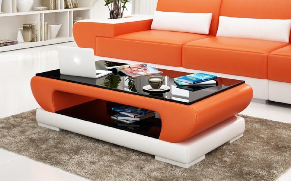 Orange/Weiß Leder JVmoebel Glastische Tisch Couchtisch Moderner Designer Polster Couchtisch Tische