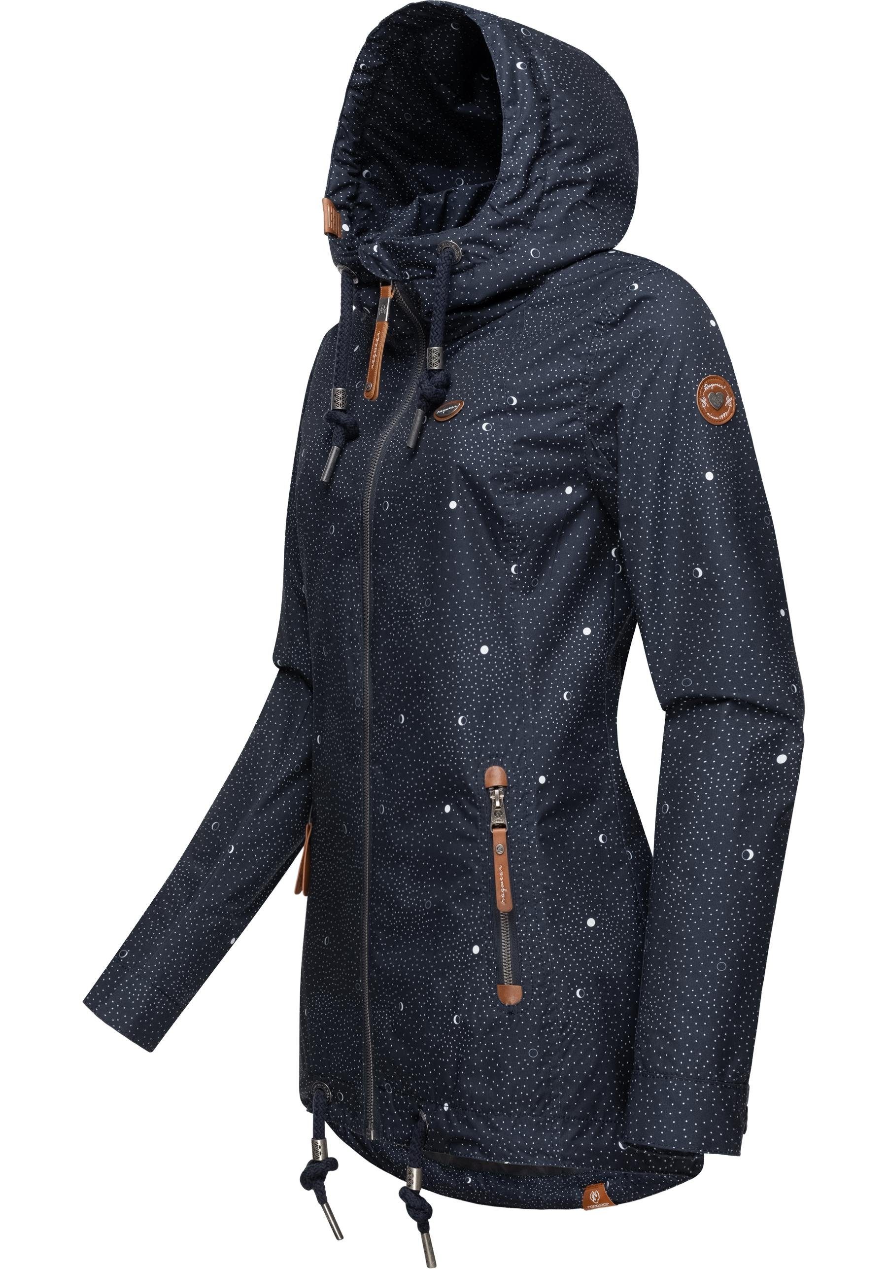 Ragwear Outdoorjacke Zuzka Camomile stylische Übergangsjacke mit Print und  Kapuze, Griffiges wasserdichtes Obermaterial, 100% vegan hergestellt