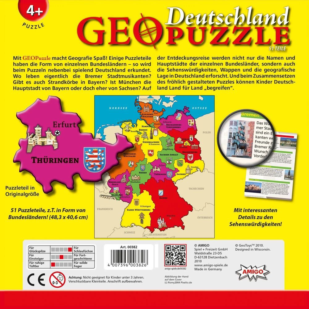 AMIGO Puzzle Geo Puzzle - Deutschland. 51 Teile, 51 Puzzleteile