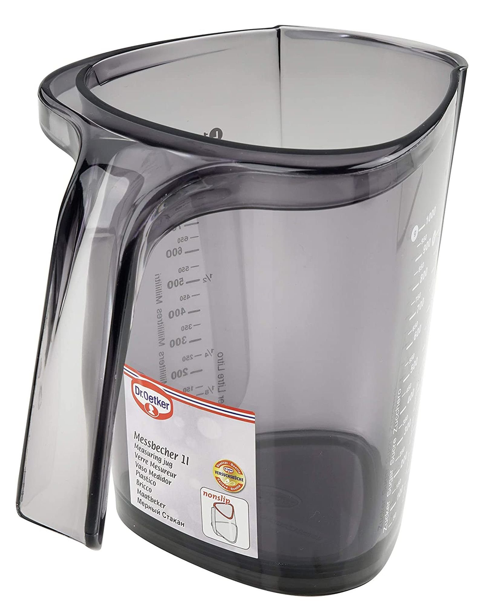 Dr. Oetker Küchenhelfer Messbecher Design Messbecher 1 Liter Maßbecher Grau Transparent Backzubehör Dr.