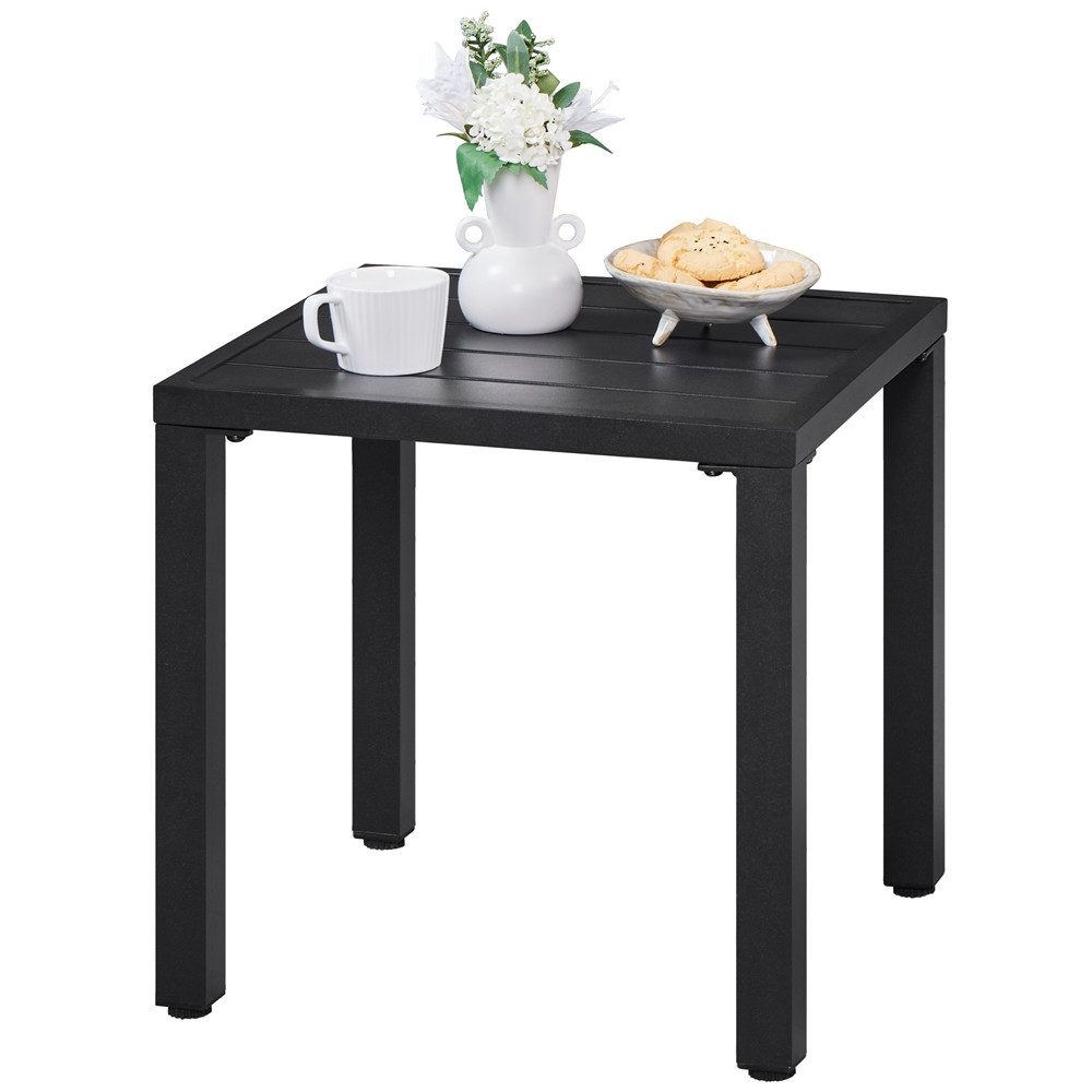 Yaheetech Gartentisch Quadratischer Beistelltisch aus Pulverbeschichtetem Metall, Balkontisch 45 cm L × 45 cm B × 45,5 cm H für Draußen/Zuhause