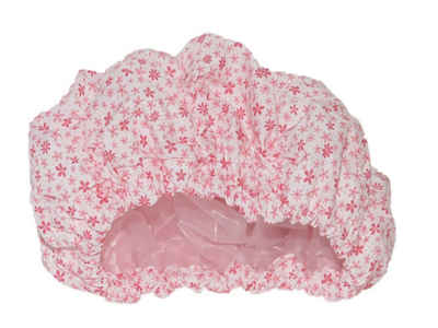 Fashy Duschhaube Fashy - Duschhaube weiß Blumen rosa 3628 Stoffhaube Folieninnenhaube