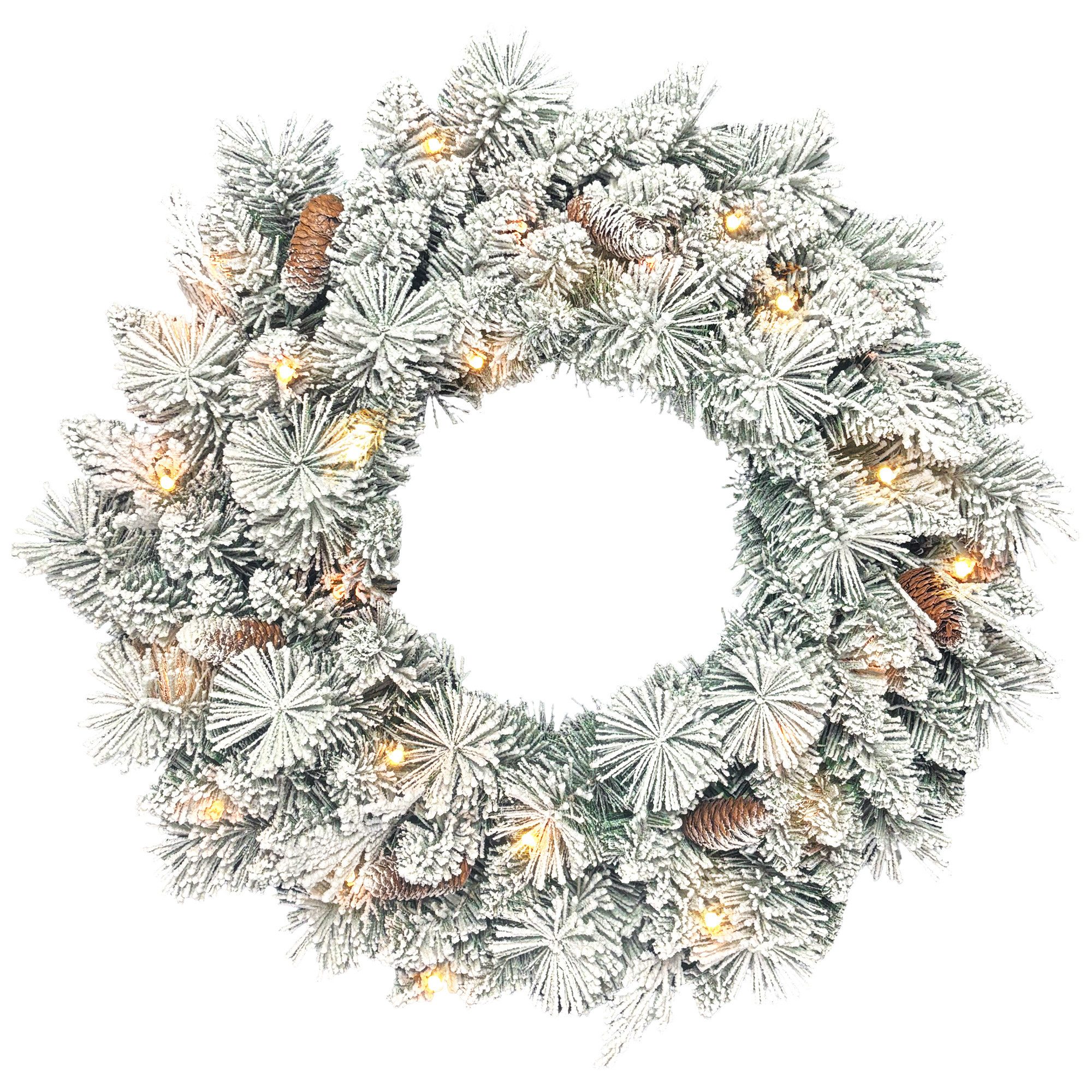 HOMCOM Adventskranz Künstlicher Weihnachtskranz mit Schneespitzen, LEDs, Batteriebetrieb