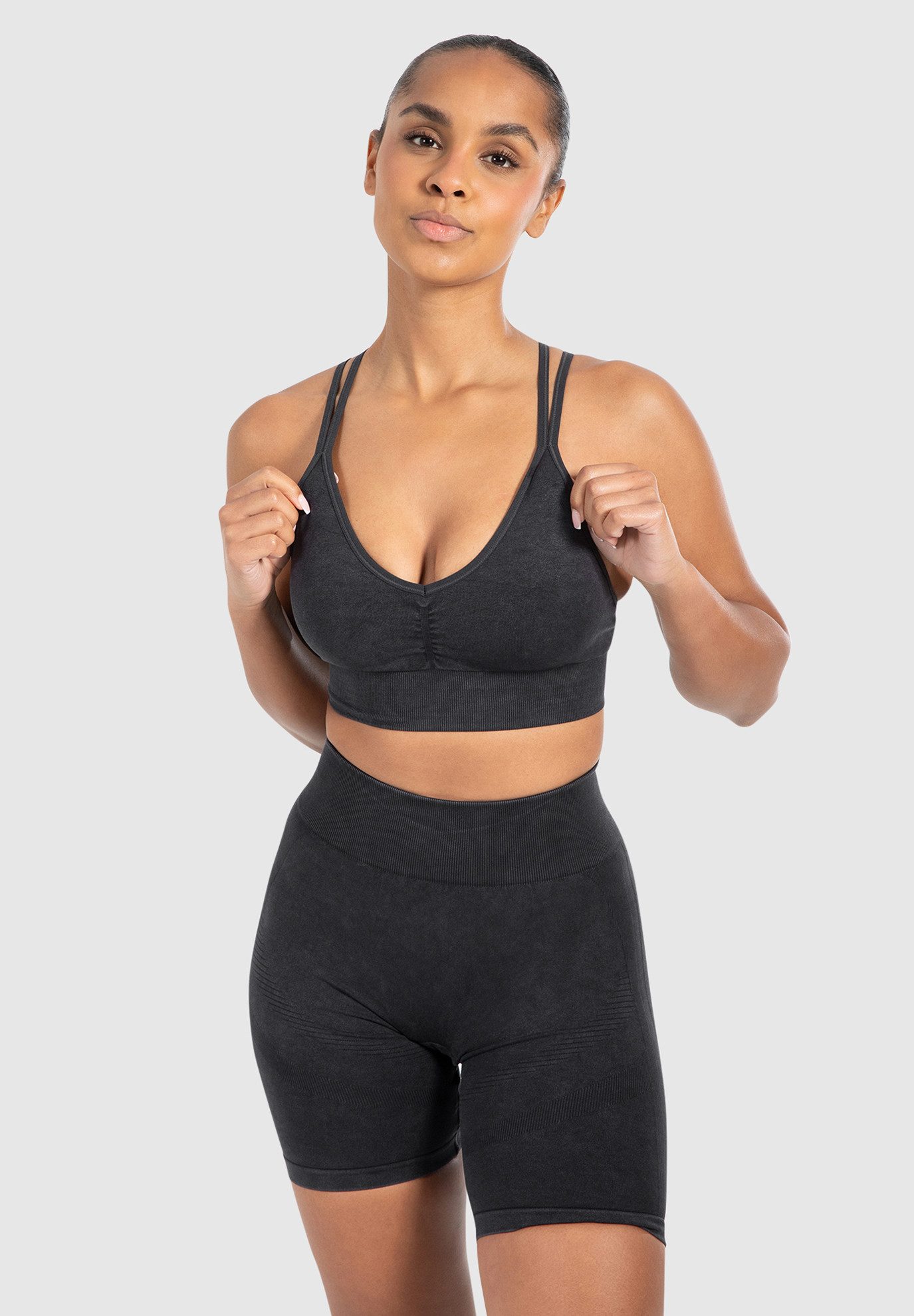 Sport-BH Batik Acid Cross, Sport Bra Scrunch V-Ausschnitt Fester Halt