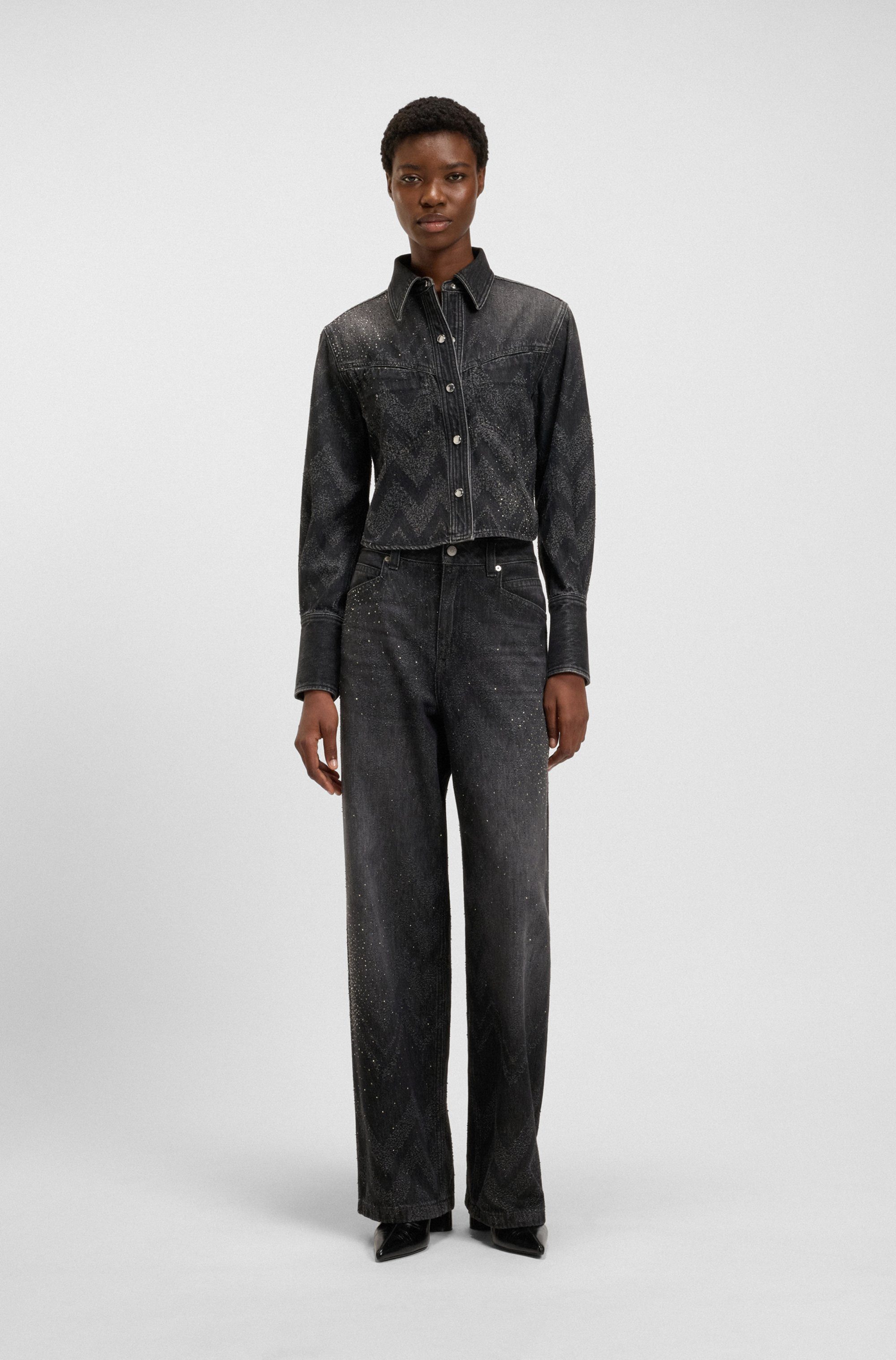 BOSS ORANGE Weite Jeans Slouchy Premium Damenmode Wide-Leg-Fit, Mid Rise, Glitzerdetails