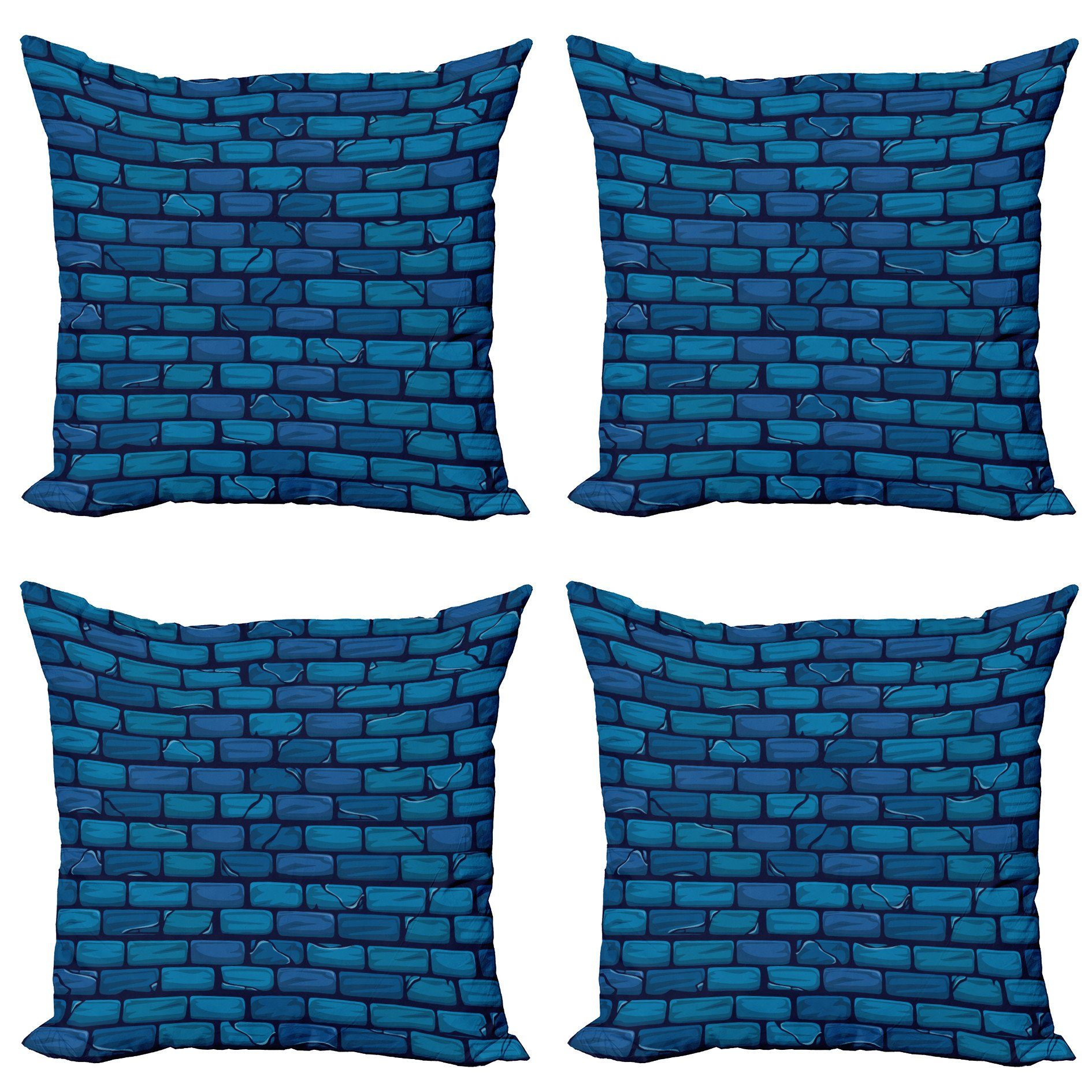 Kissenbezüge Modern Accent Doppelseitiger Digitaldruck, Abakuhaus (4 Stück), Ziegelwand Blau Farbiger Steinmauer