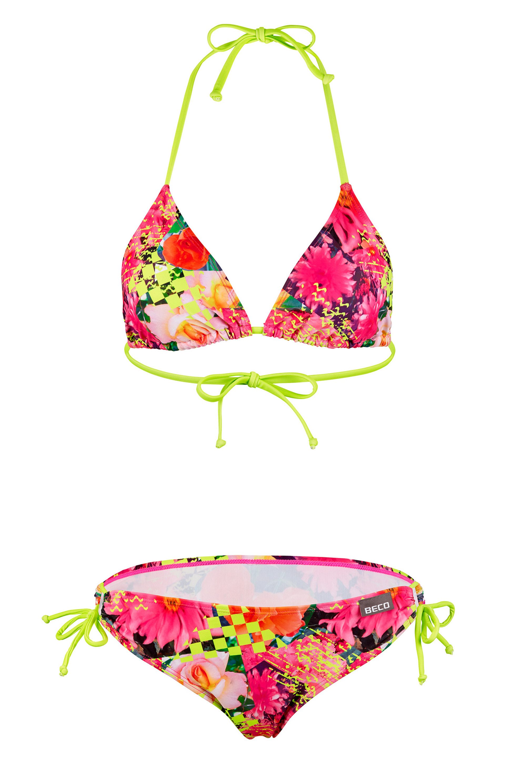 Beco Beermann Triangel-Bikini-Top Fresh Flowers, mit leuchtenden Blüten und geometrischen Akzenten
