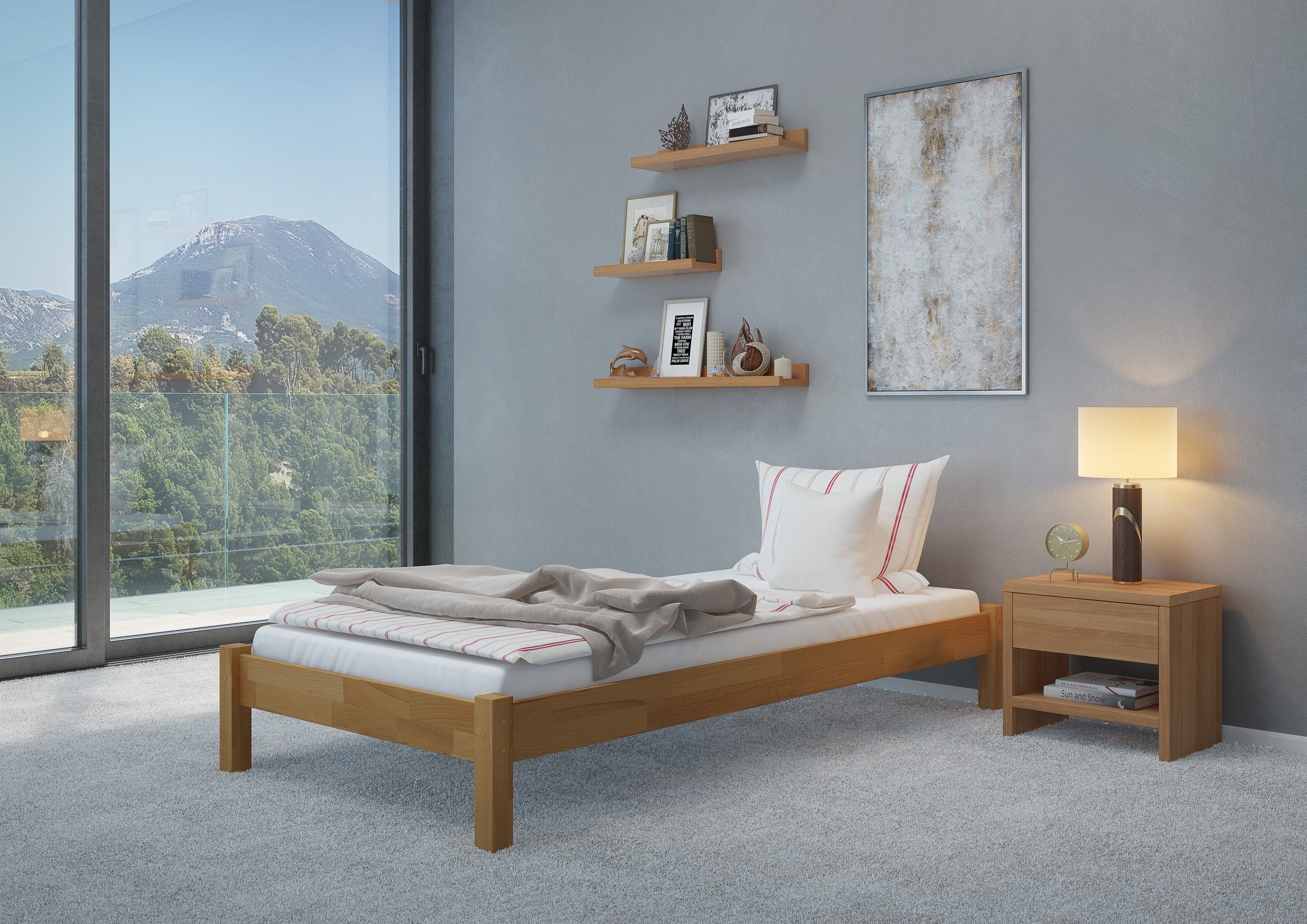 ERST-HOLZ Futonbett Breites Einzelbett Buche-Bettgestell 100 x 200 Extra St günstig online kaufen