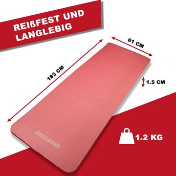 ActiveVikings Fitnessmatte ActiveVikings® Gymnastikmatte - Ideal für Dein Workout zuhause oder im Gym - Fitnessmatte Sportmatte Yogamatte für Frauen und Männer 183 X 61cm 15mm (Matte extra weich und dick - Mit Tasche und Halterung für Indoor und Outdoor Training oder zum weich liegen!, Fitnessmatte, Yoga, Matte, Fitness, Sport, Sportmatte, Trainingsmatte, Pilates, Crossfit, Iso, Isomatte, extra dick, dick, Yogamatte, training zuhause, Sportgerät, weich, für zuhause, workout), Fitnessmatte mit Tragebeutel und Tragegurt