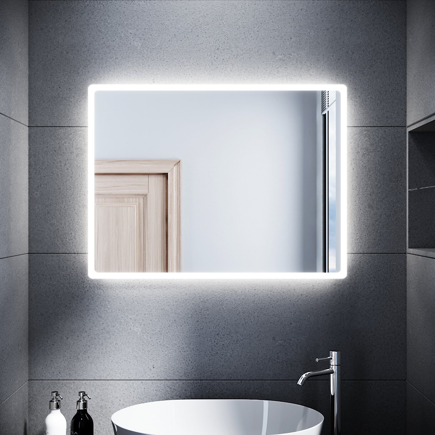 SONNI Schminkspiegel Lichtspiegel LED 80x60 mit Beleuchtung  Badezimmerspiegel Wandspiegel, Badspiegel