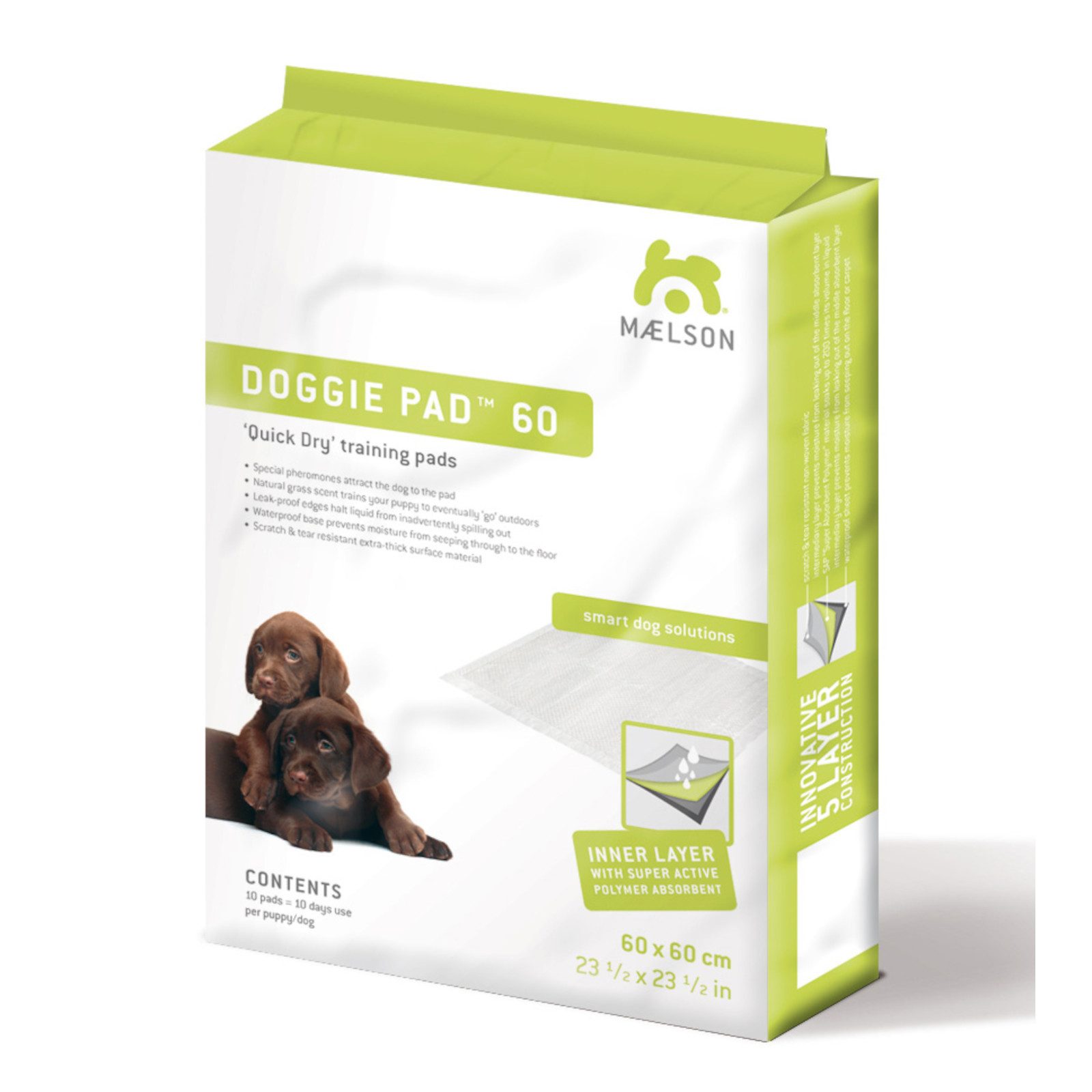 Hundetoilette Doggie Pads Welpen- und Trainingsunterlage, weiß, 10 Stück 60 x 60 cm