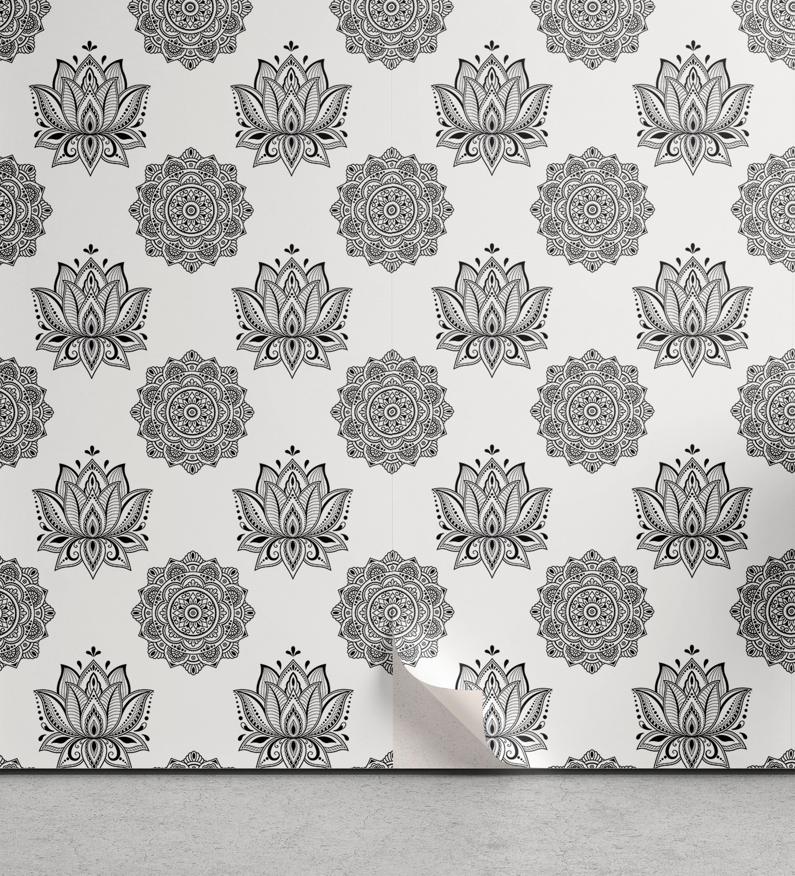 Abakuhaus Vinyltapete selbstklebendes Wohnzimmer Küchenakzent, Ethnisch Mandala Wie Lotus Flower