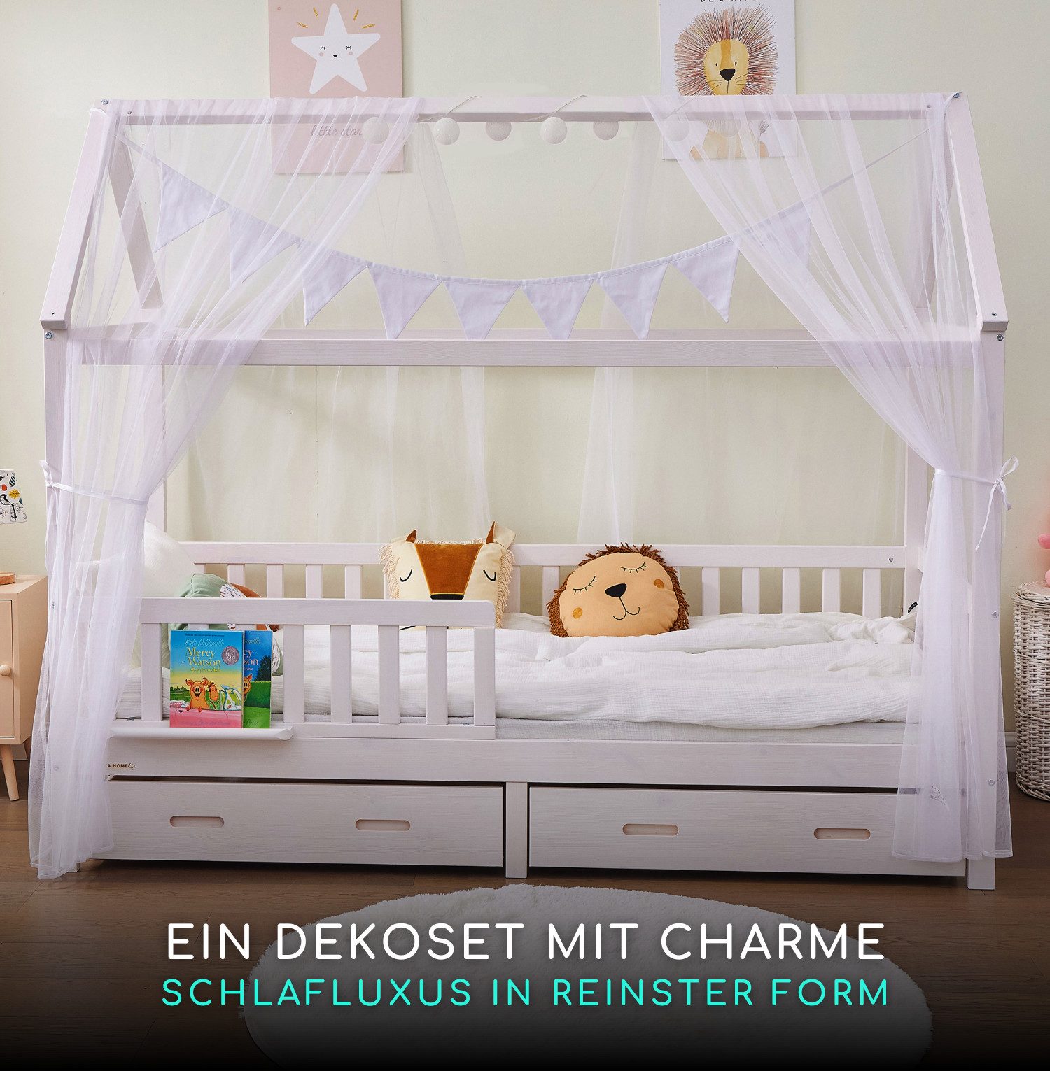 Alavya Home® Betthimmel HAUSBETT DEKO SET für Kinderbett 80x160 I 90x200 (K günstig online kaufen