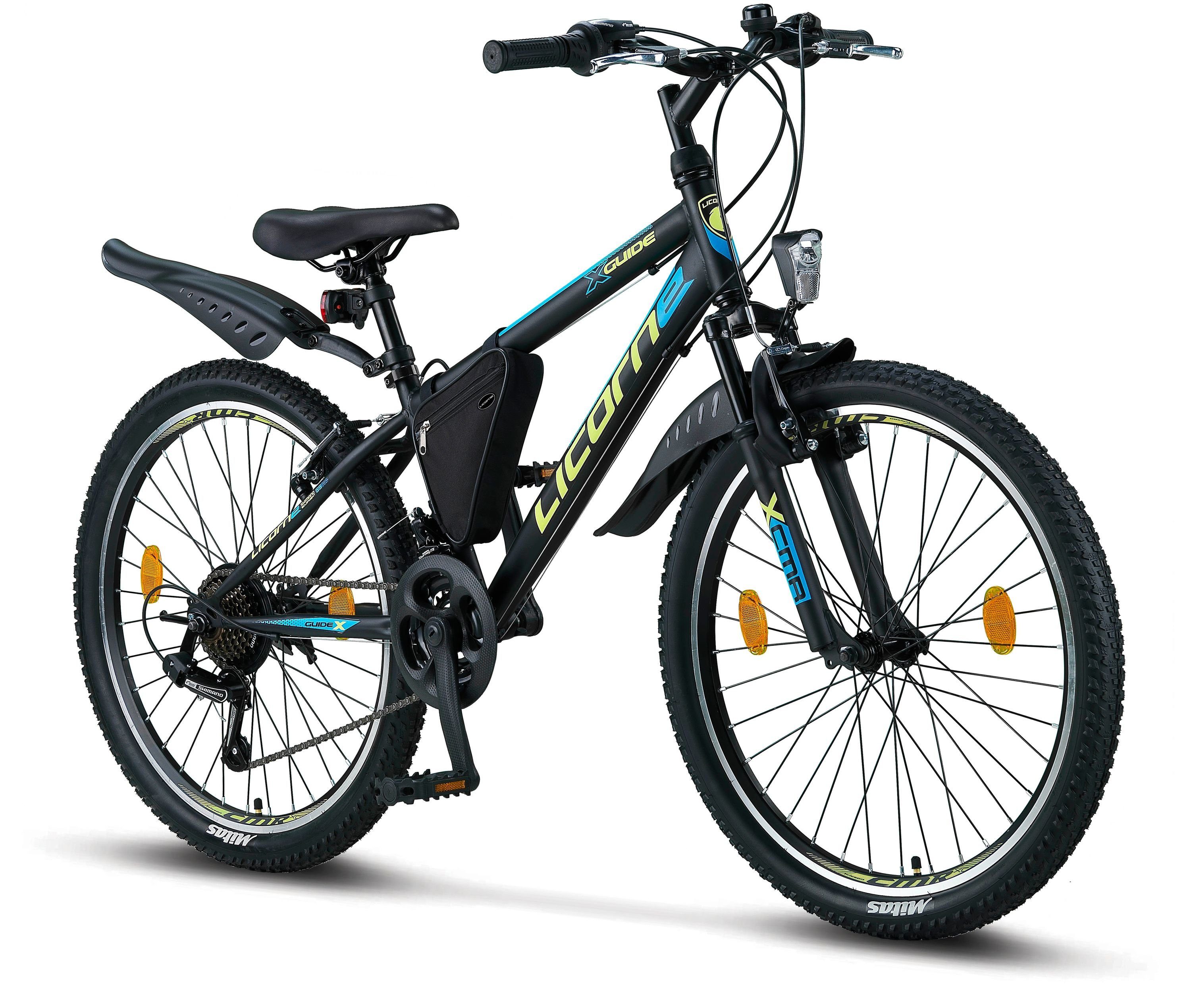 Licorne Guide Licorne Bike 24 Premium und Mountainbike Schwarz/Blau/Lime in 20, 26 Bike Mountainbike Zoll