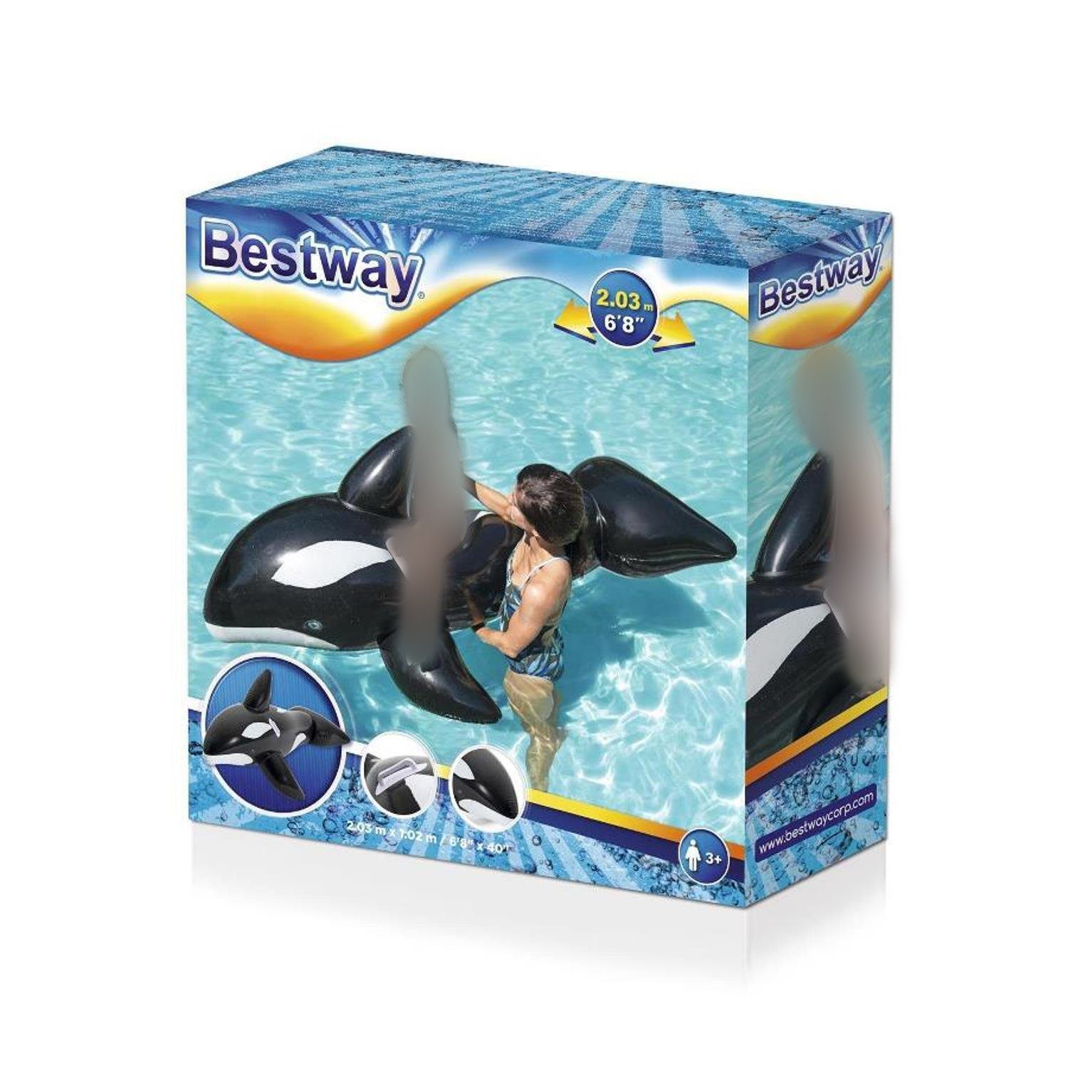 BESTWAY Badespielzeug »Schwimmtier Jumbo Whale aufblasbarer Wal XL Orka«,  Robuste Handgriffe, Sicherheitsventil, Widerstandsfähiges PVC, Inklusive  Reparatur-Patch