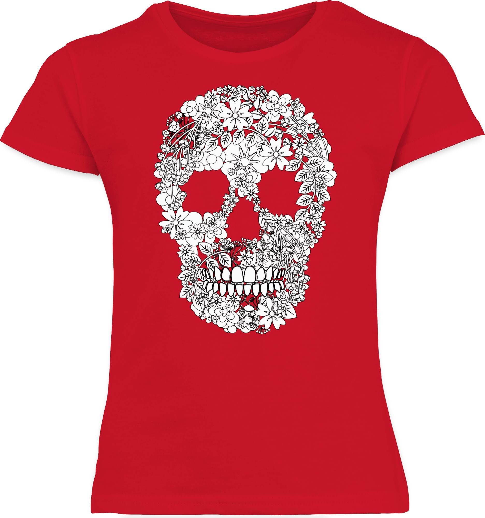 T-Shirt Flowers Rot Kindermotive Shirtracer Totenkopf Skull 3 Blumen