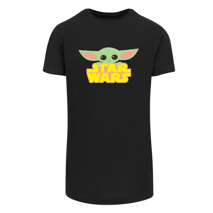 F4NT4STIC T-Shirt Long Cut T Shirt 'Star Wars Mandalorian Child With Logo' Herren Premium Merch Lang Longshirt Bedruckt