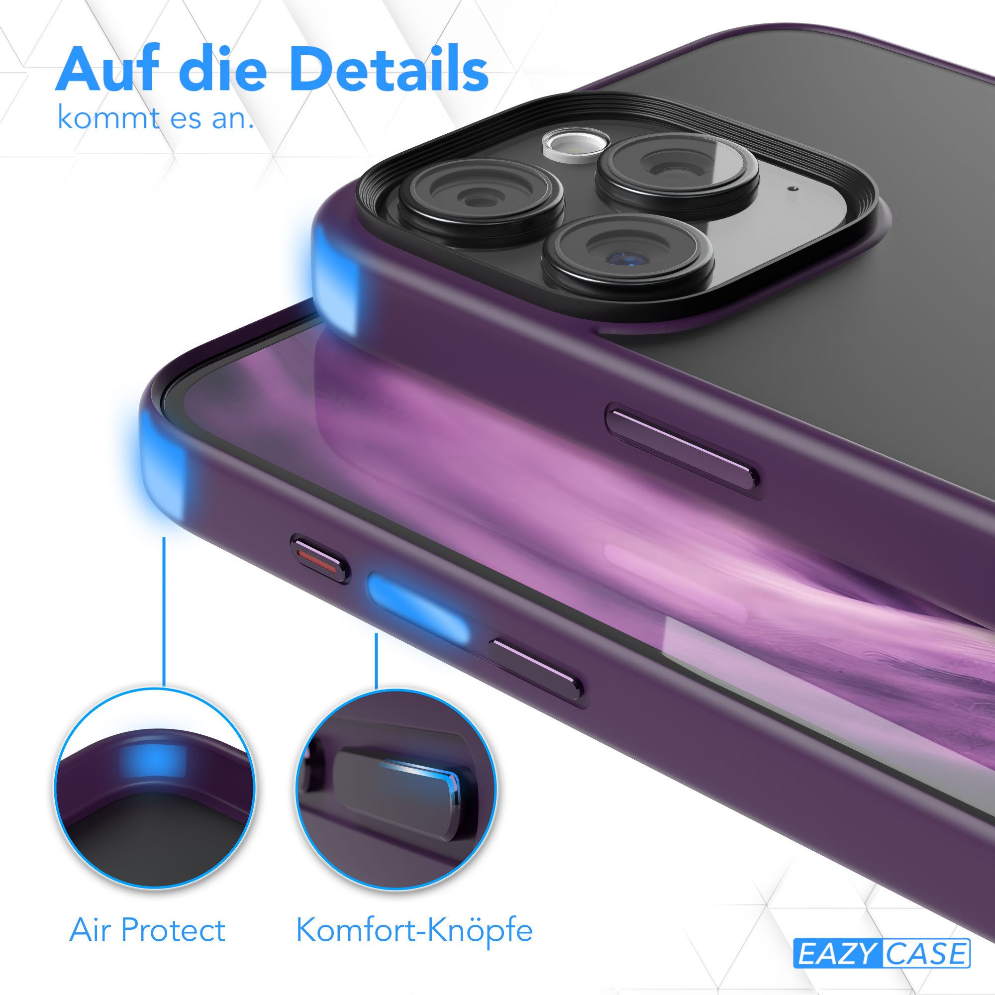 EAZY CASE Handyhülle Outdoor Case für Apple iPhone 15 Pro Max 6,7 Zoll, Hybrid Case mit Aufprallschutz stoßfest Hülle Outdoor Lila Violett