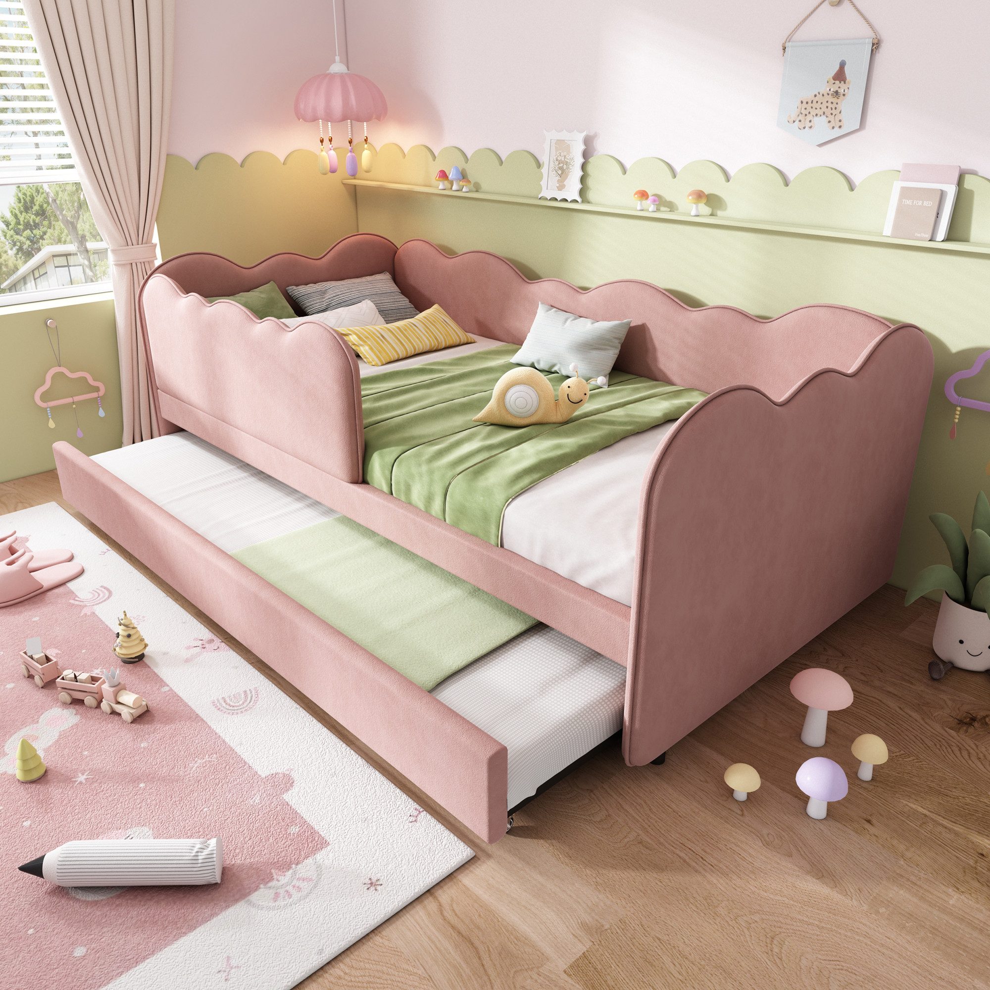 Flieks Daybett, Polsterbett Tagesbett Schlafsofa Kinderbett 90x190cm mit Ausziehbett