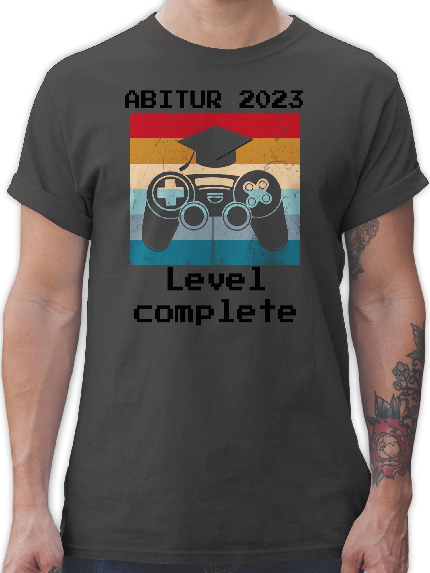 Shirtracer T-Shirt Abitur 2023 Level Complete Vintage schwarz Abitur & Abschluss 2024 Geschenk 2 Dunkelgrau