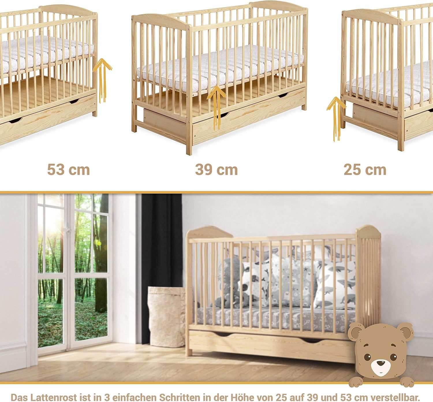 Moltico Babybett Kinderbett Babybett 60x120 cm günstig online kaufen