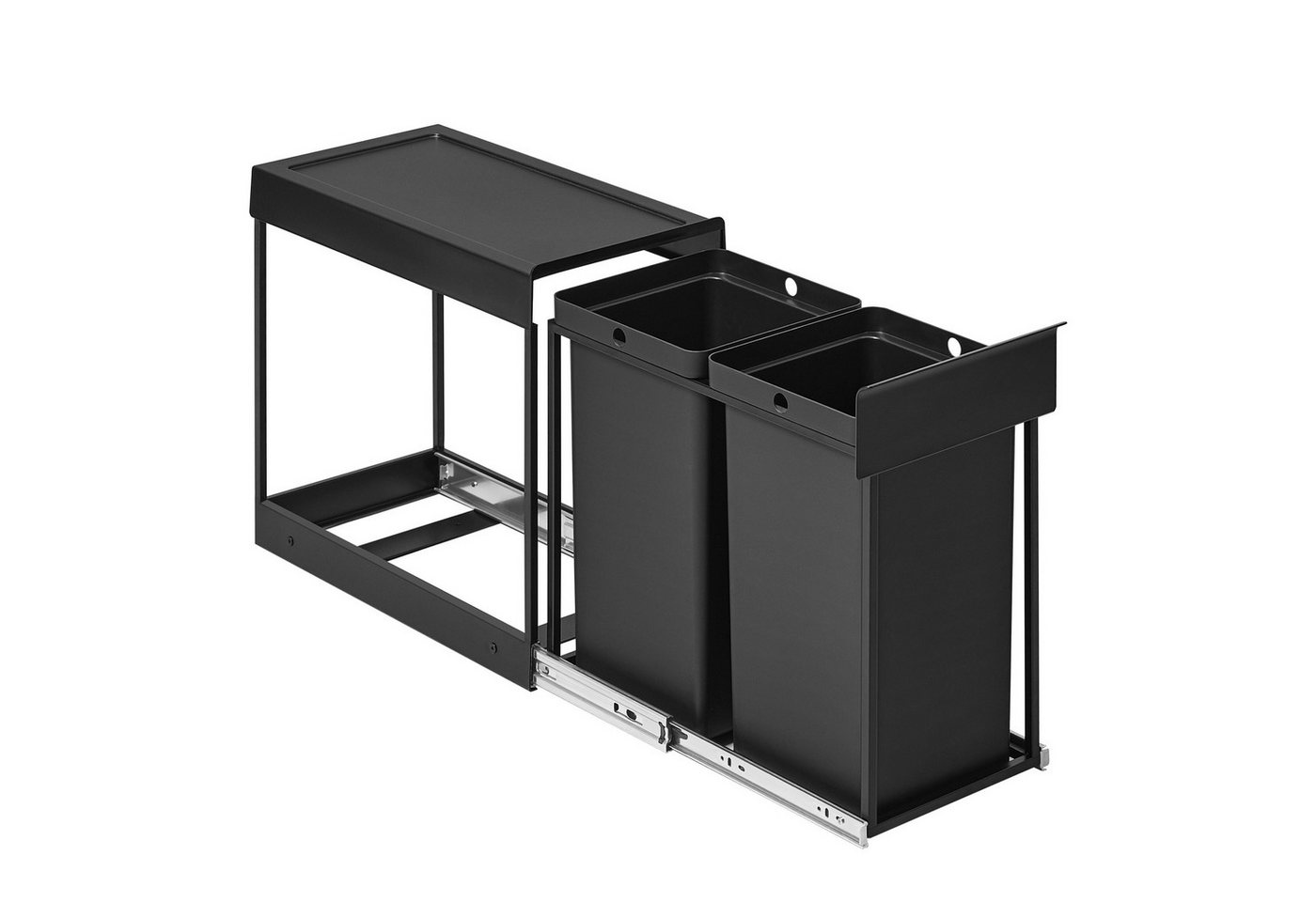 SONGMICS Mülleimer Mülltrennsystem für Unterschrank, Abfalleimer 2 Fächer, ausziehbar, Stahlrahmen, ABS-Deckel, 2 x 15 L