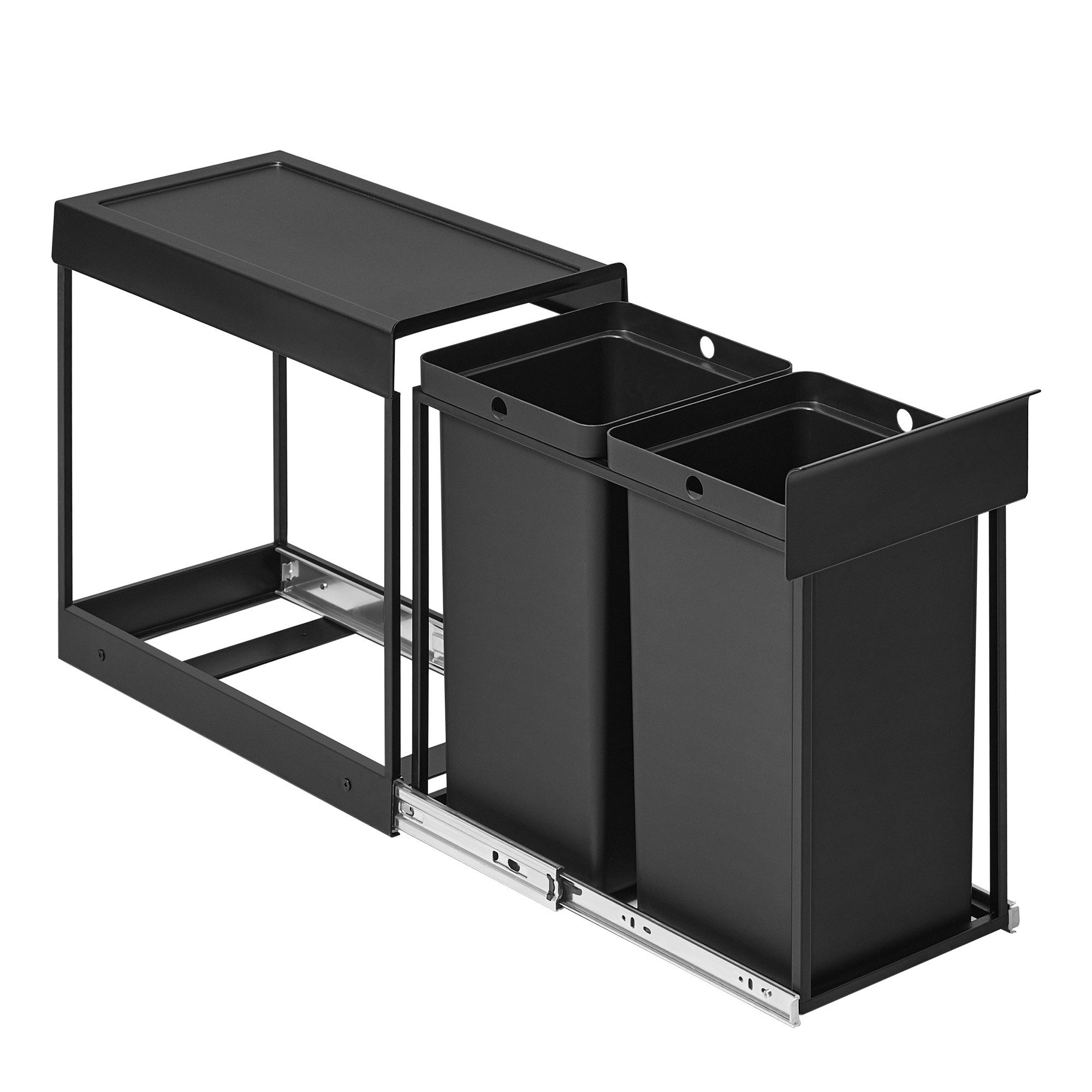 SONGMICS Mülleimer Mülltrennsystem für Unterschrank, Abfalleimer 2 Fächer, ausziehbar, Stahlrahmen, ABS-Deckel, 2 x 15 L