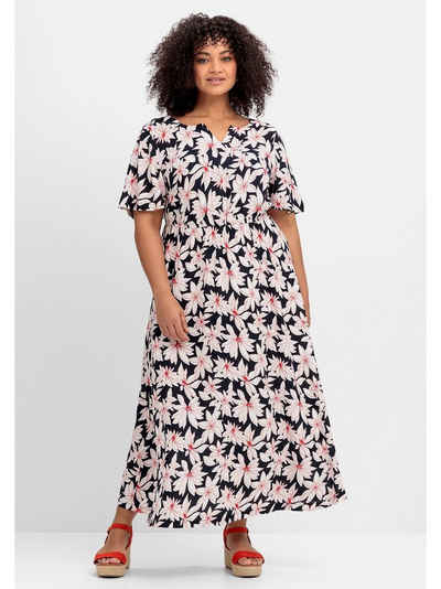 Sheego Maxikleid Große Größen mit Blumenprint und Bindeband hinten