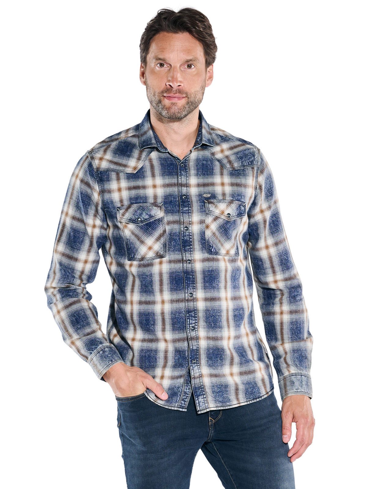 Engbers Langarmhemd engbers Herren Langarm-Hemd kariert, Braun günstig online kaufen