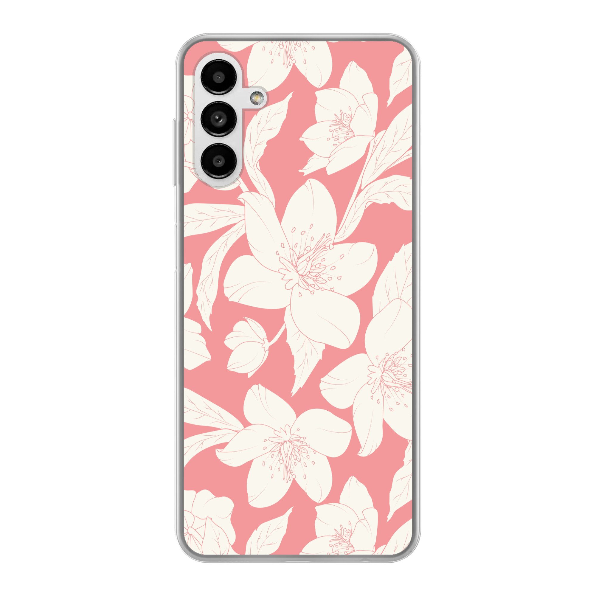 MuchoWow Handyhülle für Samsung Galaxy A04s Blumen - Muster - Rosa - Weiß, Handy Case, Silikon, Bumper Case Dünn