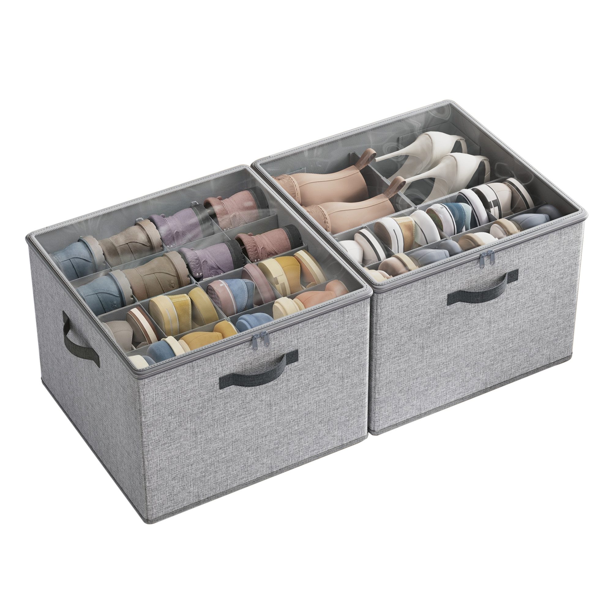 SONGMICS Schuhbox Schuh-Organizer 1/2er Set Schuhaufbewahrung stapelbar, je für bis zu 16 Paar Schuhe, platzsparend, verstellbare Trennwände