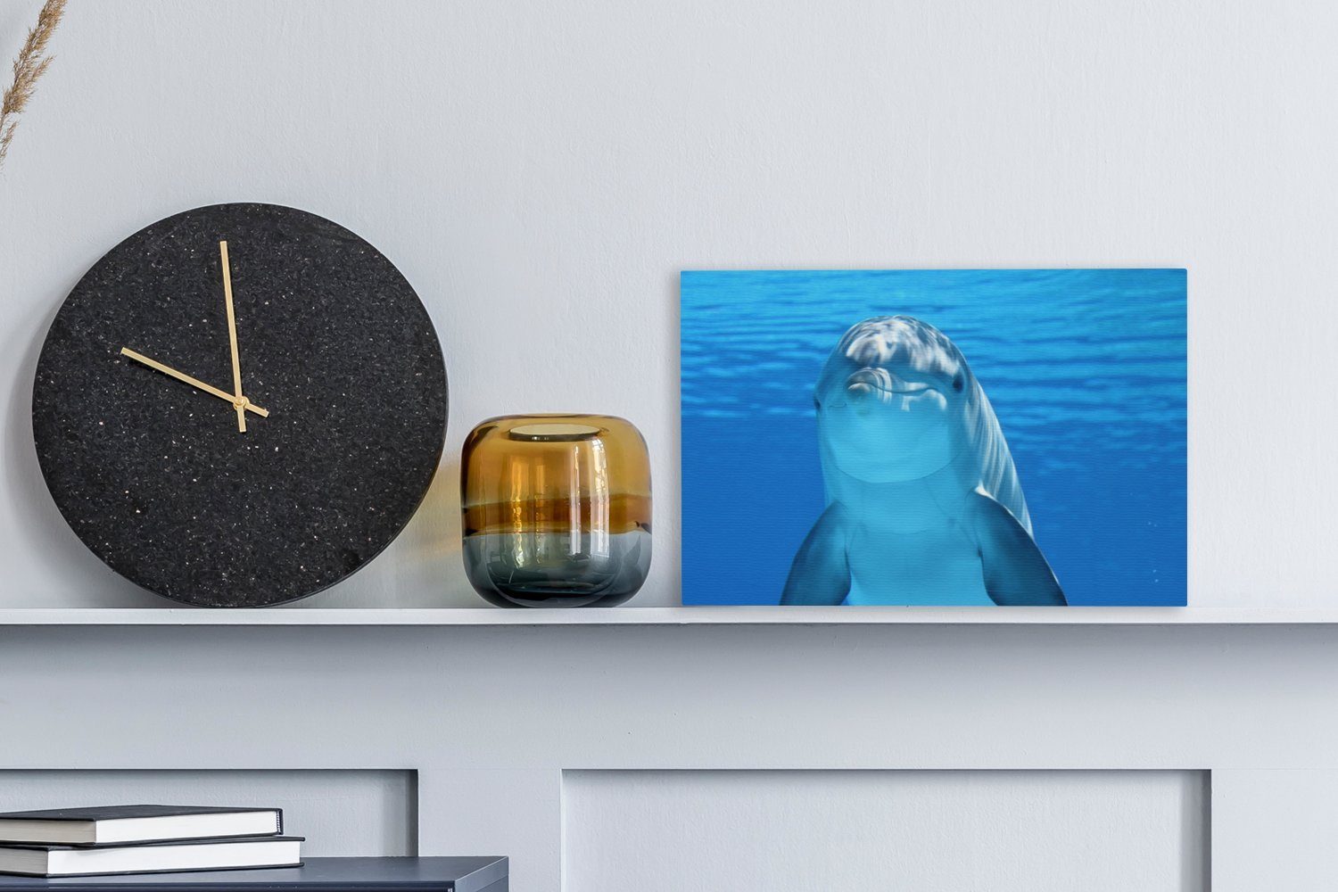 (1 St), Wasser - - 30x20 Wandbild OneMillionCanvasses® Delfin Wanddeko, Aufhängefertig, cm Leinwandbild Blau, Leinwandbilder,