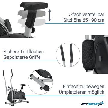 ArtSport Crosstrainer 2 in 1, leiser Riemenantrieb, 2 kg Schwungrad, stufenloser Widerstand