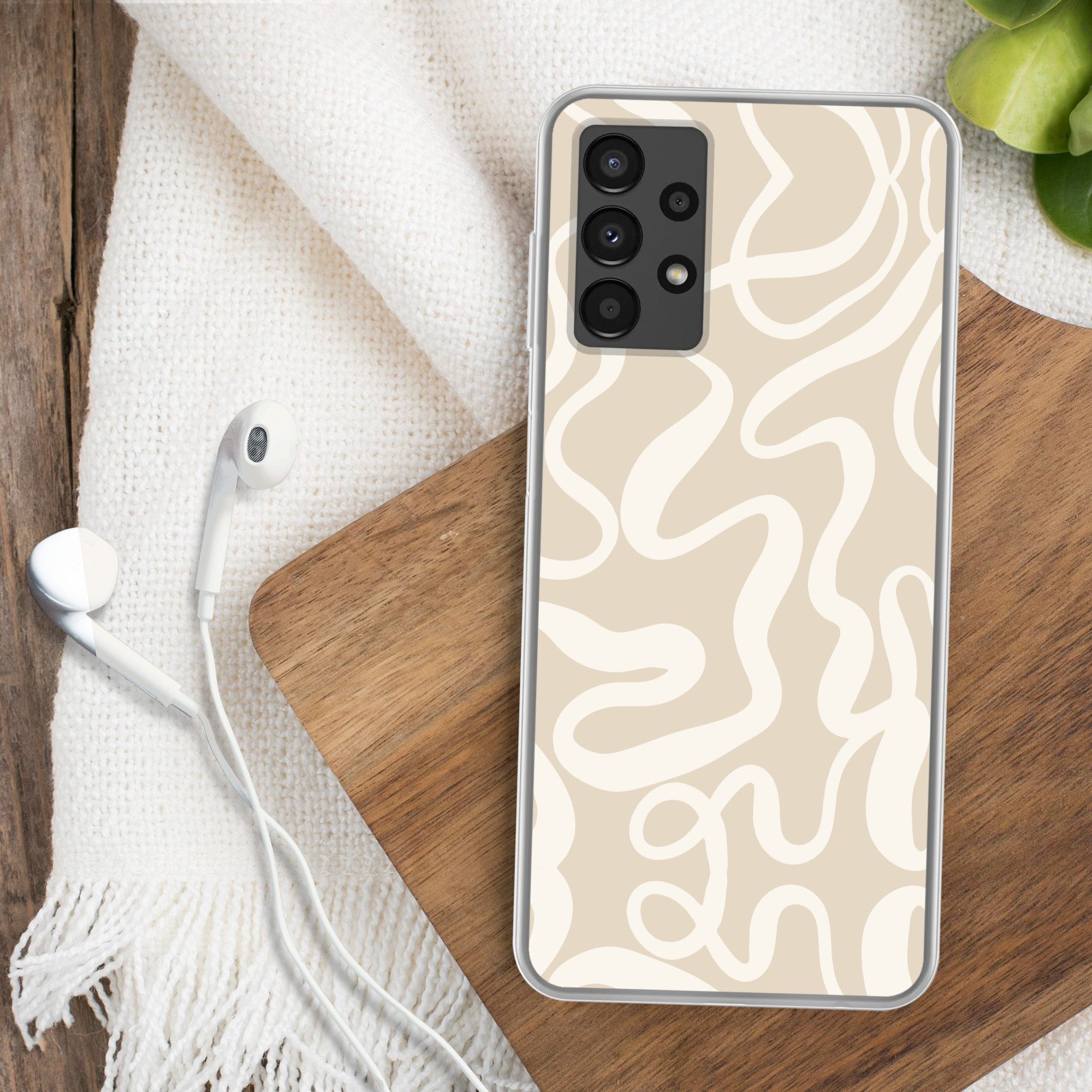 MuchoWow Handyhülle für Samsung Galaxy A13 4G Linien - Abstrakt - Beige - Weiß - Minimalis, Smartphone-Bumper, Print, Handy Schutzhülle Dünn