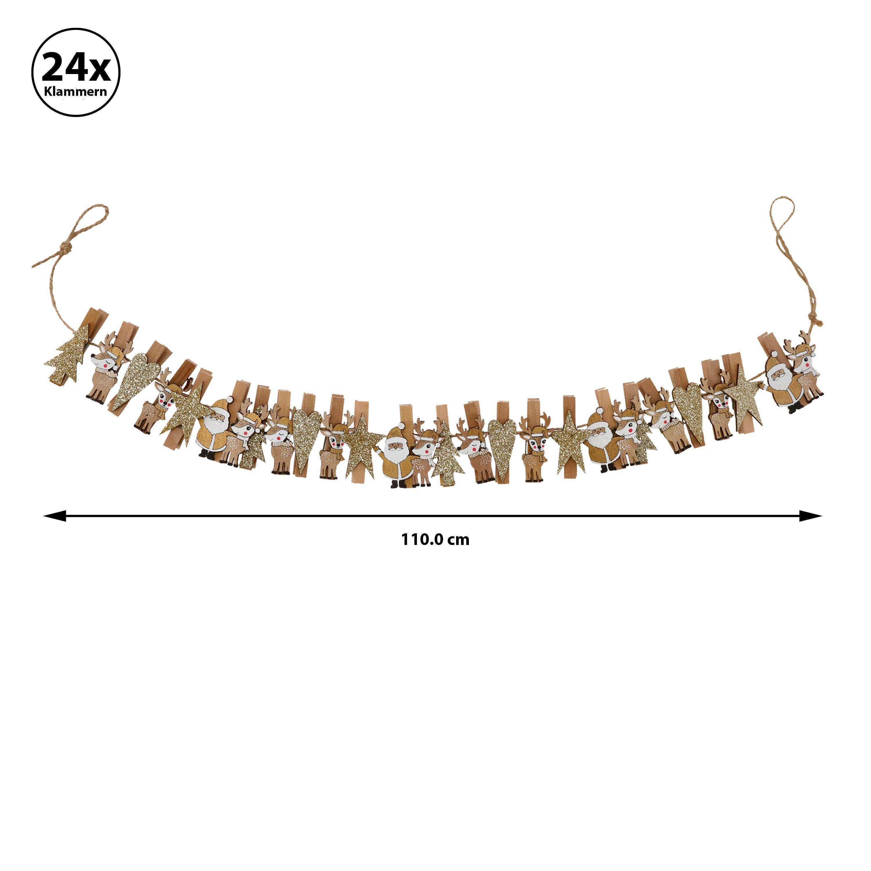Adventskalender Adventskalender Holzfiguren CEPEWA mit Länge DIY Klammern 110cm 24