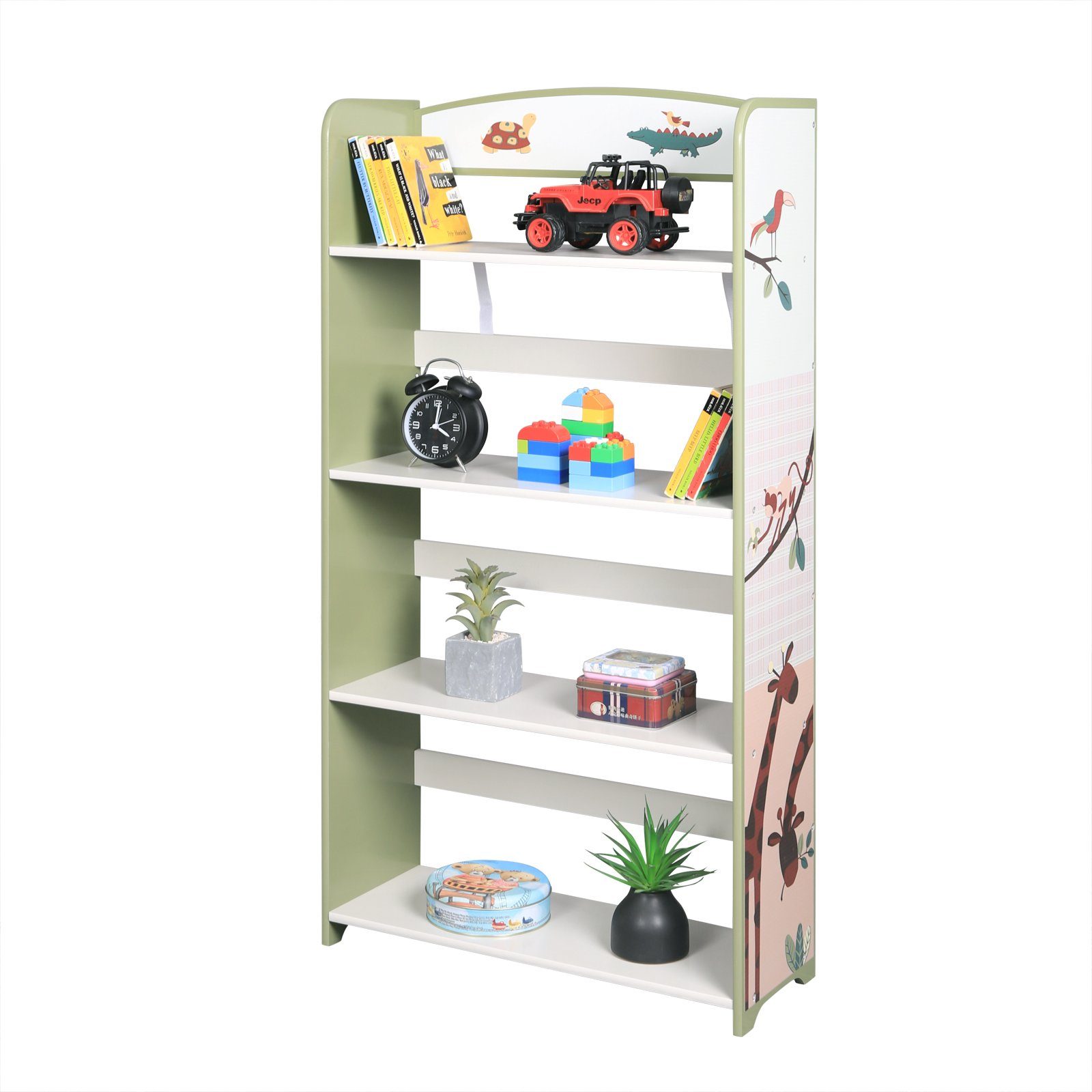 EUGAD Bücherregal, 1-tlg., Kinderregal mit 4 Ablagen, Zoomotive aus MDF, Grün. Reduzierter Preis € 54,99. Unverbindliche Preisempfehlung € 99,99