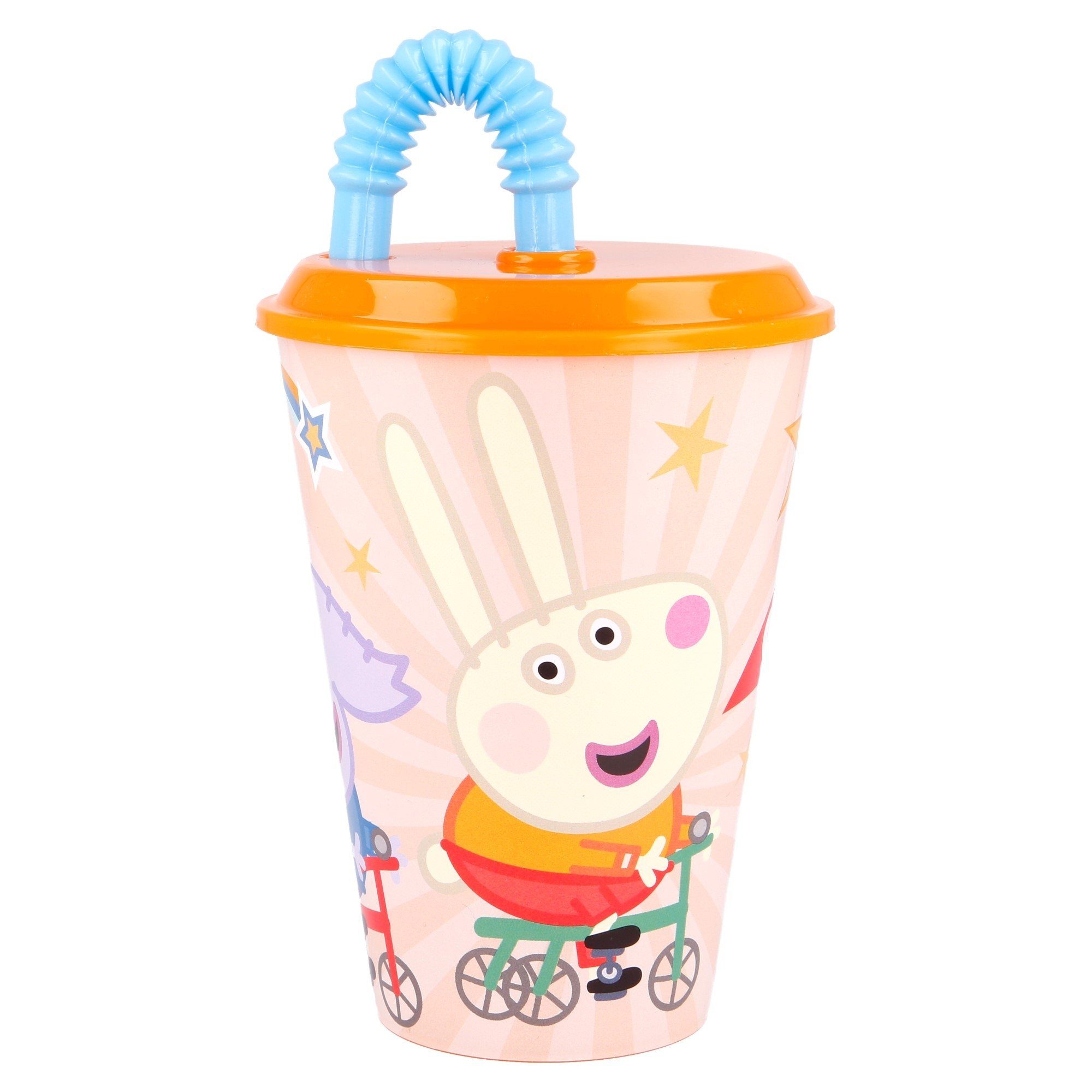 Peppa Pig Kinderbecher, Kunststoff, mit Deckel und Trinkhalm 430 ml BPA frei