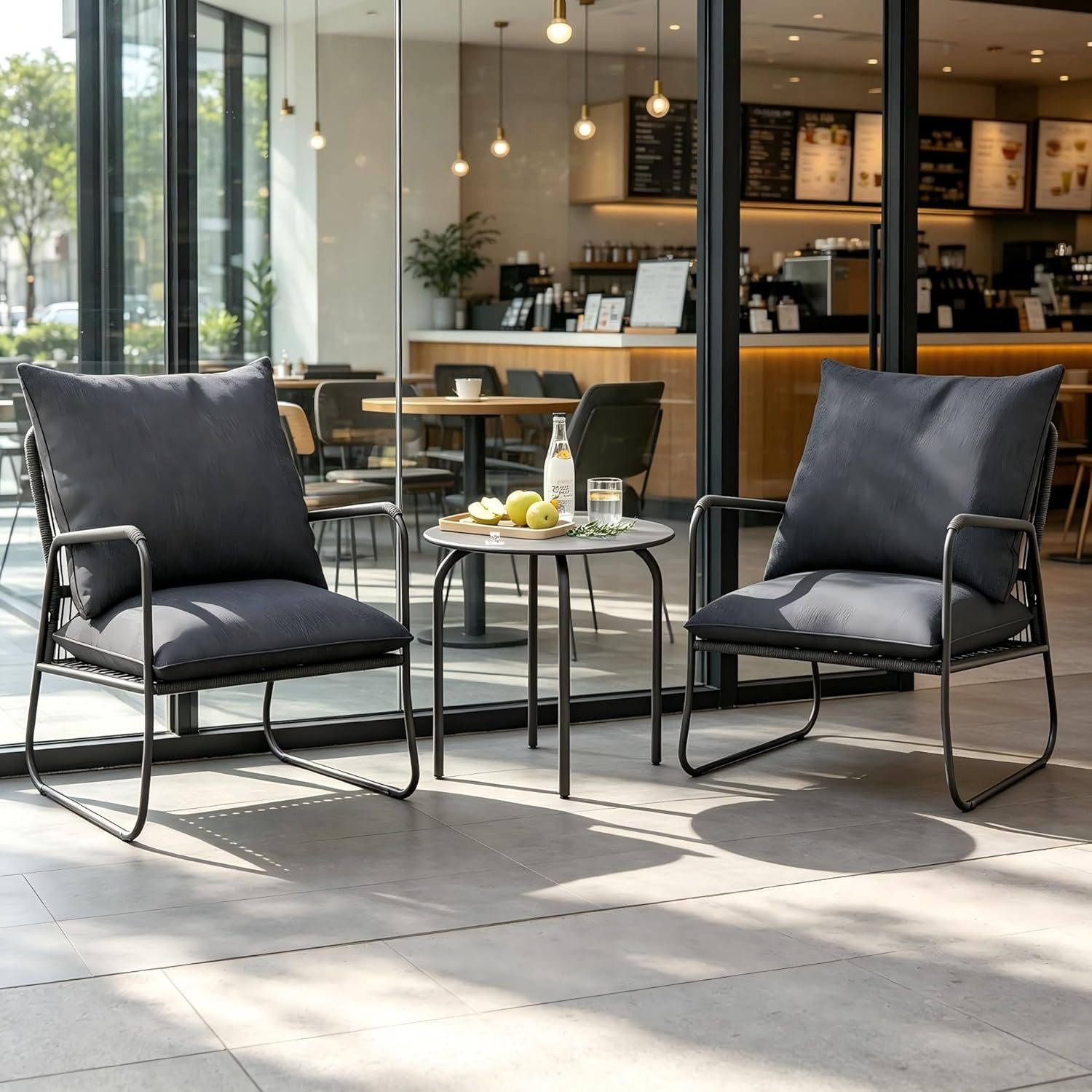 GOTLAND Gartenlounge-Set Garten Sitzgruppe, Atmungsaktive geflochtene PE-Rattan Gartenstühle, (Set, 3-tlg., Garten Lounge Set für Garten, Balkon), mit Kissen & runder Metall-Couchtisch, Terrassenmöbel Set aus Rattan