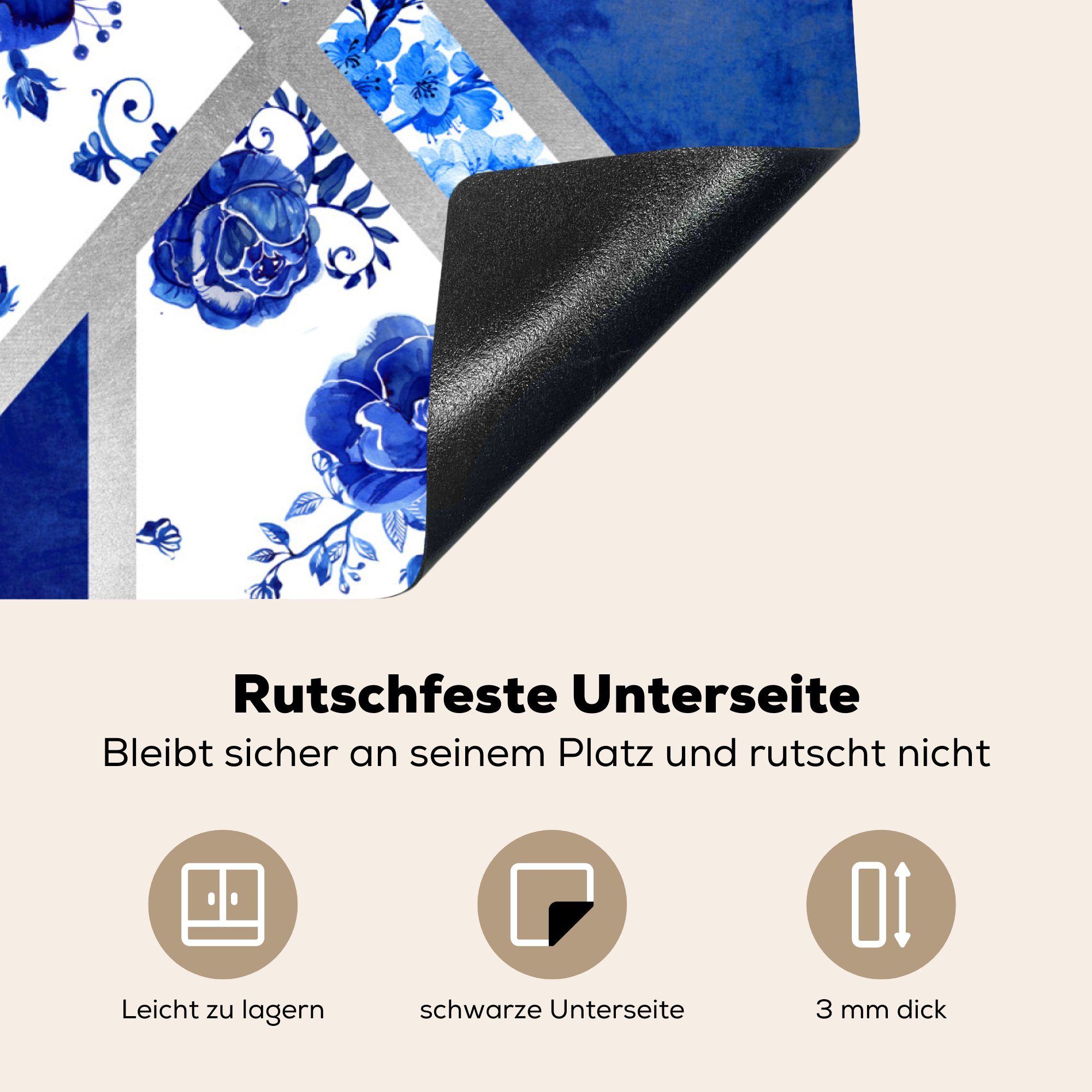 Ceranfeldabdeckung Blau Delfter - tlg), MuchoWow Induktionskochfeld Schutz (1 küche, Vinyl, 71x52 für cm, Design - die Abstrakt, Herdblende-/Abdeckplatte