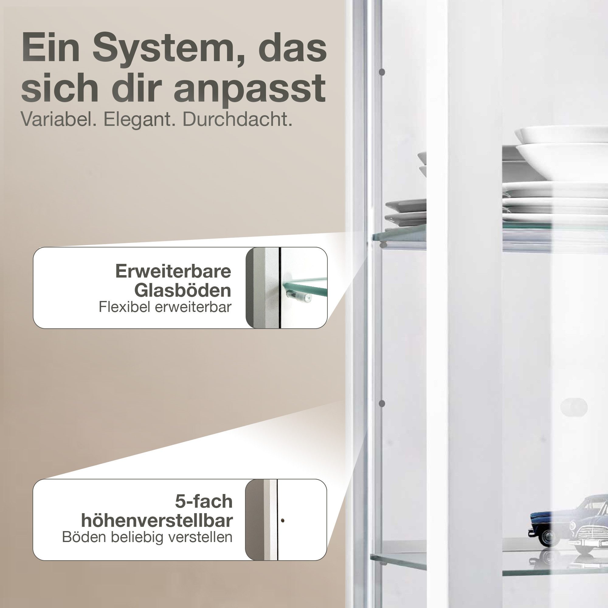 K-Möbel Hängevitrine C1013 (Glasvitrine (80x60x25 cm) mit 2 Glastüren) – Bild 4 von 5