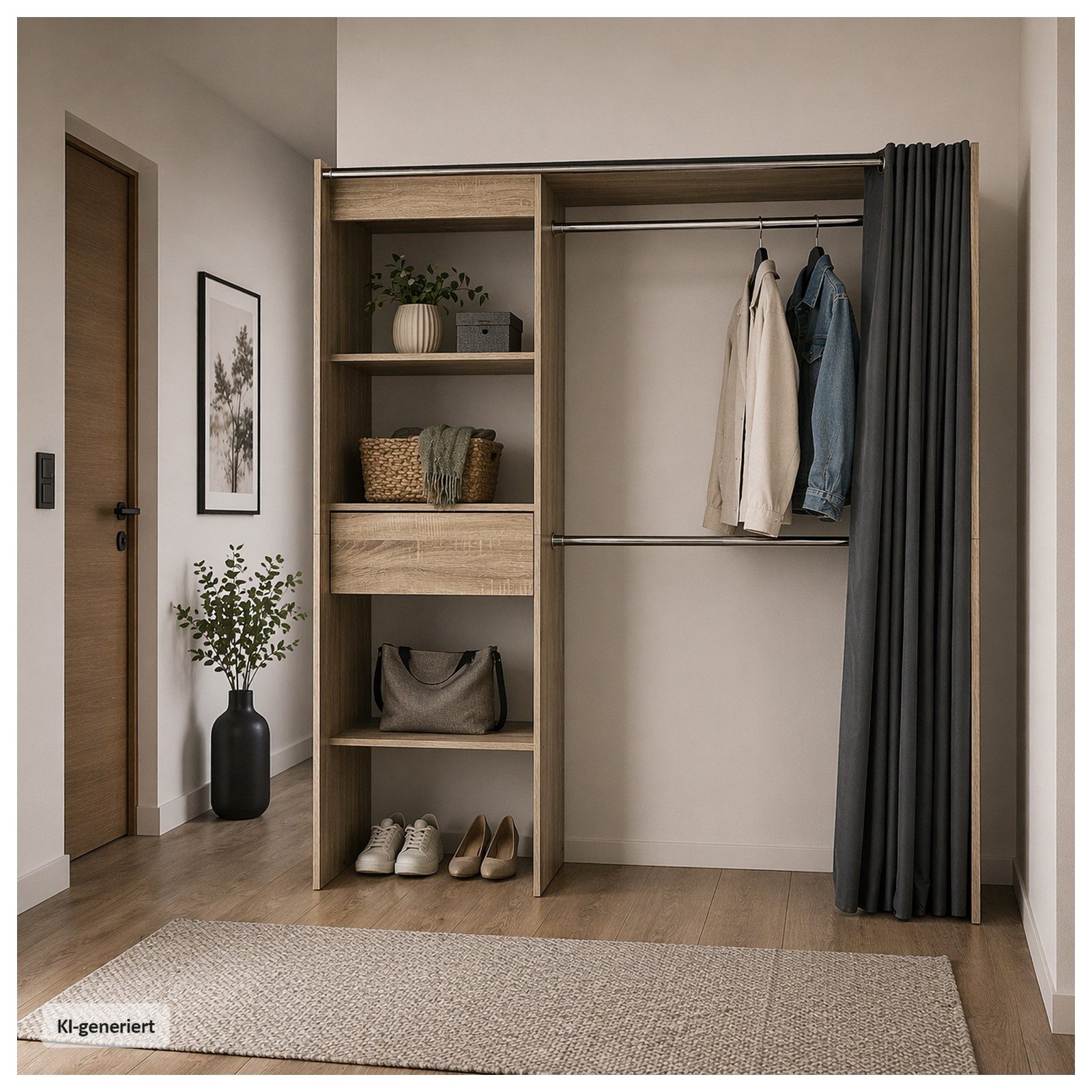HTI-Living Garderobenständer Offene Garderobe mit Vorhang Sonoma, (Stück, 1 St., 1 Garderobe)