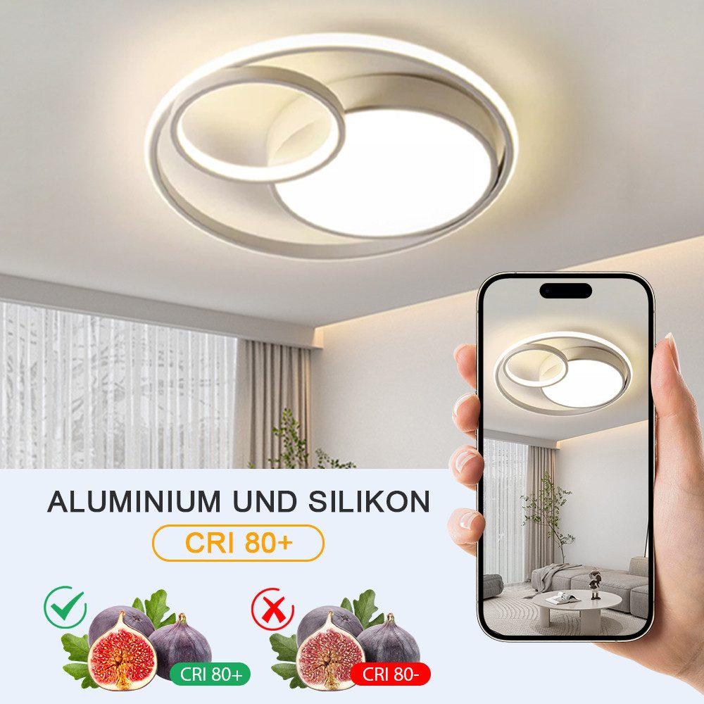 JDONG LED Deckenleuchte 50CM/52CM/60CM Deckenlampe Dimmbar Mit Fernbedienung, Einstellbar Farbtemperatur 3000-6500K, Tageslichtweiß, Kaltweiß, Warmweiß, Neutralweiß, für Jungen Babyzimmer Schlafzimmer Wohnzimmer