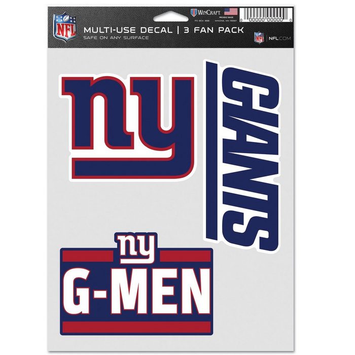 WinCraft Wanddekoobjekt NFL Aufkleber Use 3er Set 20x15cm New York Giants