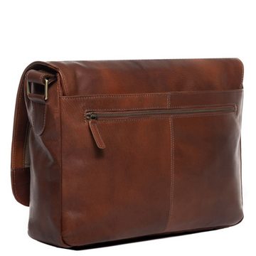 SID & VAIN Messenger Bag Leder Umhängetasche Unisex SPENCER, Laptoptasche 15 Zoll Echtleder, Businesstasche Damen Herren braun