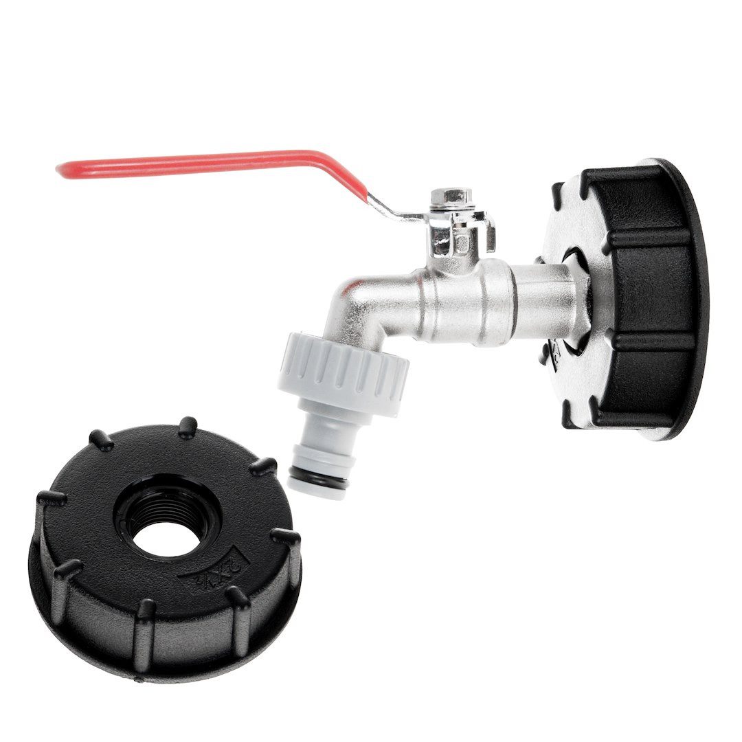 Garronda Absperrventil IBC Auslaufhahn Set S60x6 mit Außengewinde AdaptermitNippelGD-0211, (Absperrventil), S60x6 auf 3/4", Hanh 1/2" auf 3/4", 1x Steckkupplung, IBC-Hahn