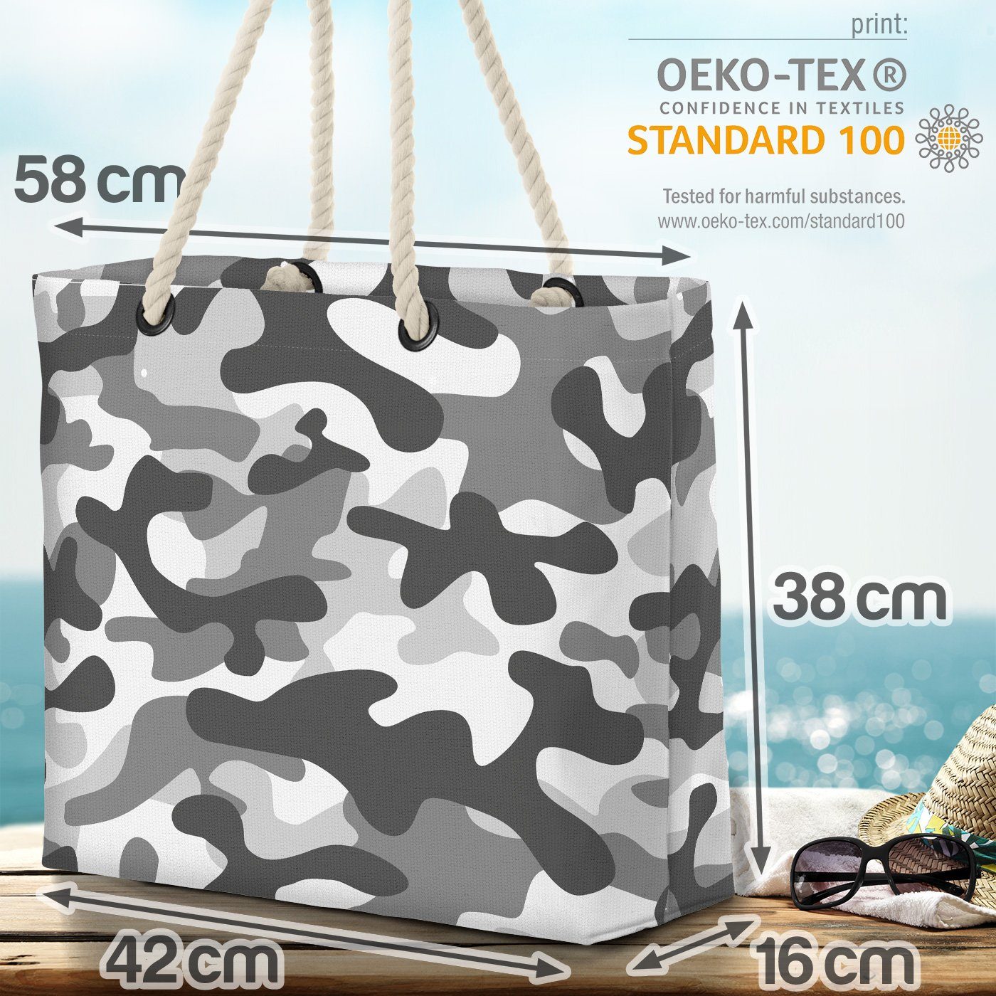 VOID Strandtasche (1-tlg), Camouflage-Muster Militär Tarn-Kleidung Beach Tarnfarben Bag Grau Muster Kampf