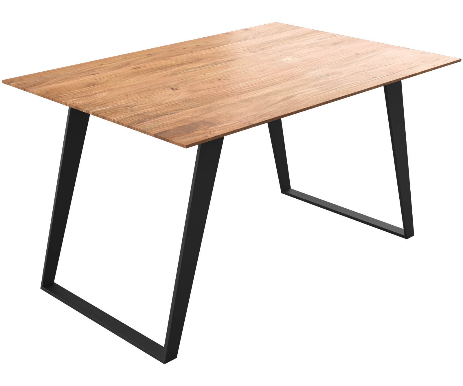 DELIFE Esstisch Edge, Akazie Natur 140x90 Metall Schräg Schweizer Kante