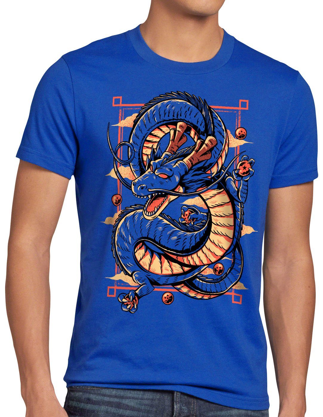 style3 Print-Shirt Herren T-Shirt Magical Dragon dragon Z goku vegeta drachen ball blau