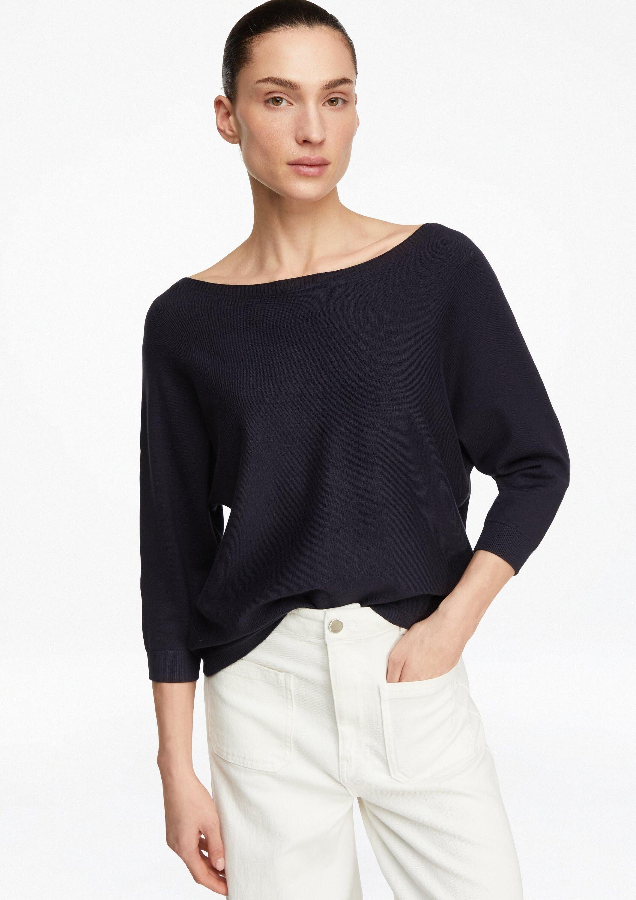 comma 3/4 Arm-Pullover Strickpullover Feinstrickpullover mit Fledermausärmeln und Satinband